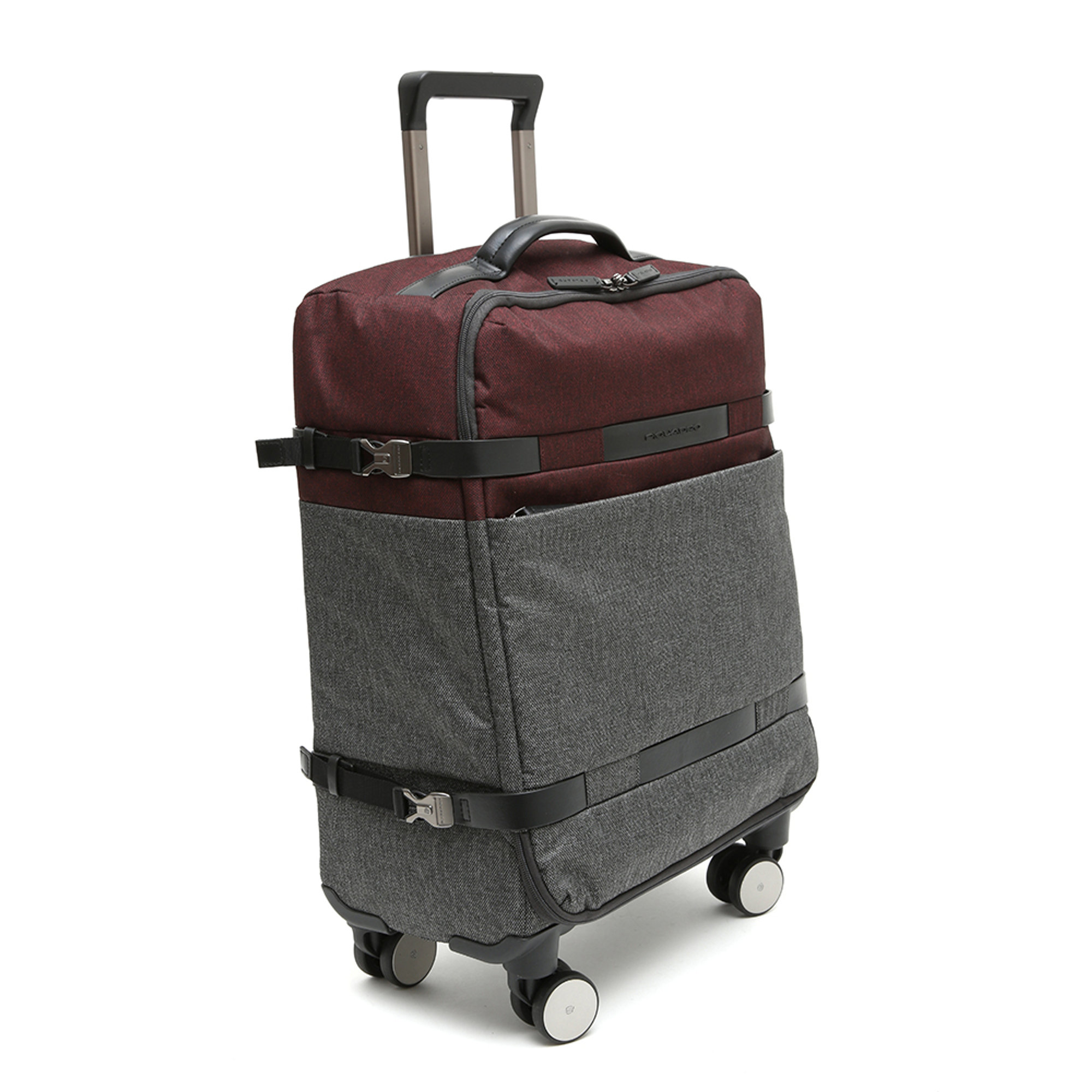Trolley a quattro ruote piroettanti bordeaux e grigio Piquadro vista2
