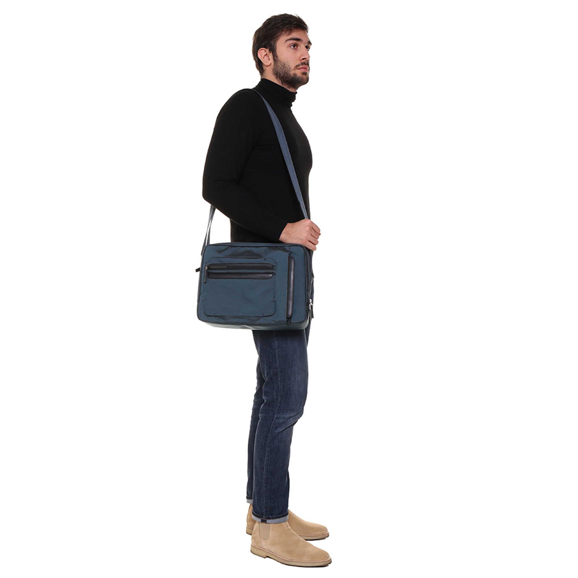 Borsa a tracolla in tessuto color ottanio Piquadro vista1
