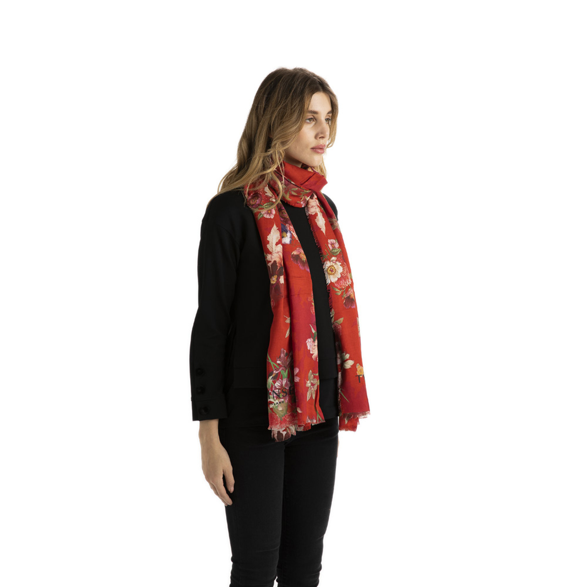 Stola con fantasia floreale su base rosso Twinset vista7
