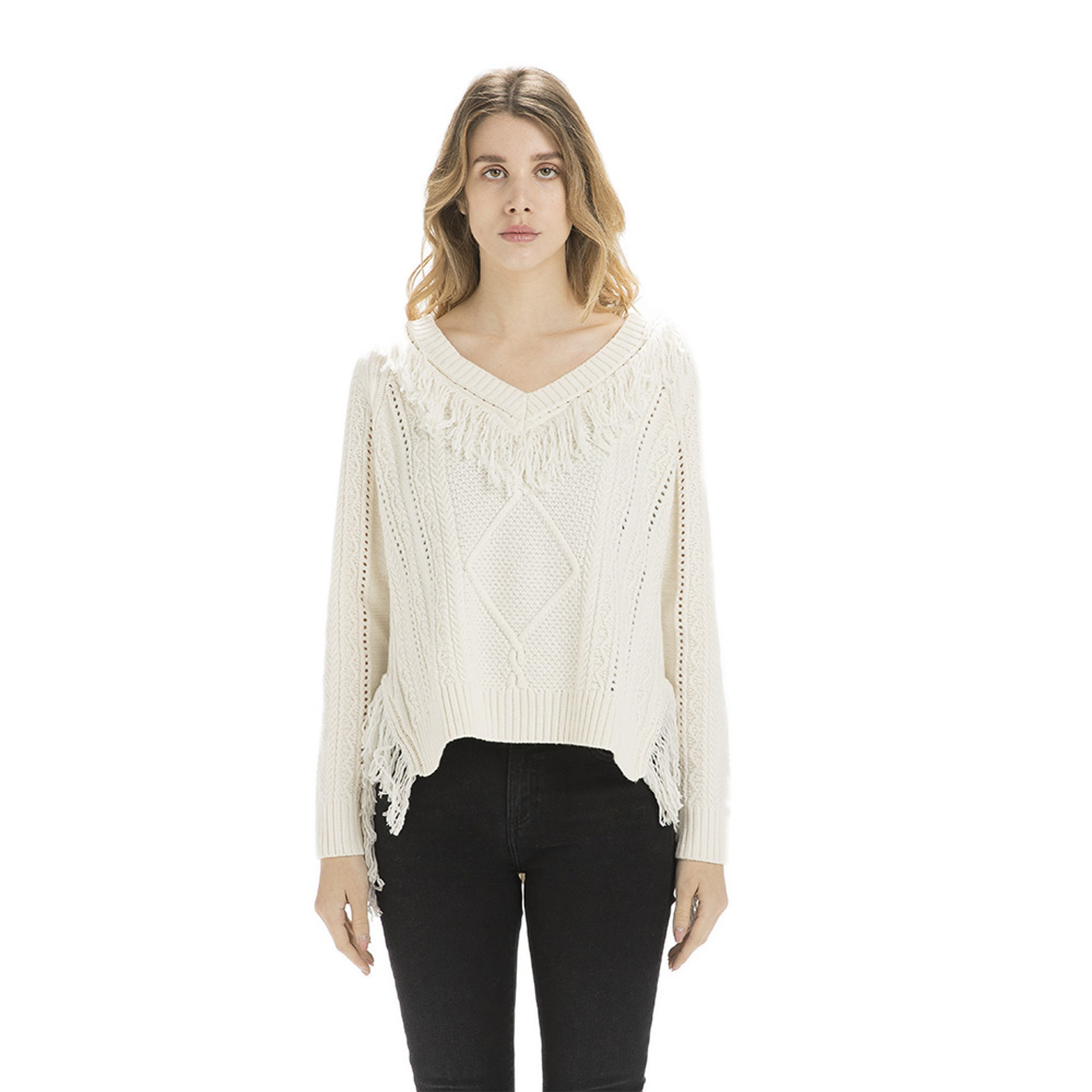 Maxi maglia con frange bianca Twinset vista0