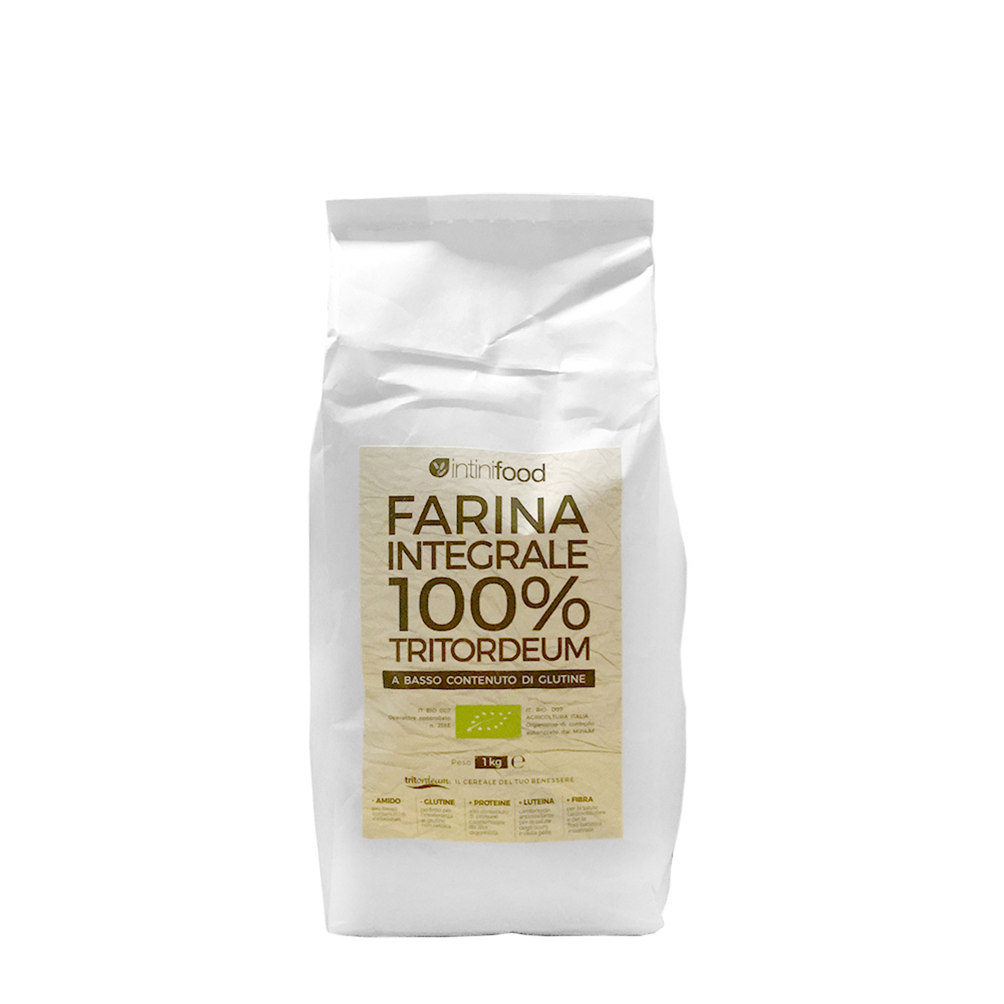 9 envases mixtos de 1 kg: 3 Harina Tritordeum - 3 Harina Tritordeum integral - 3 sémola Tritordeum Intini Food vista2