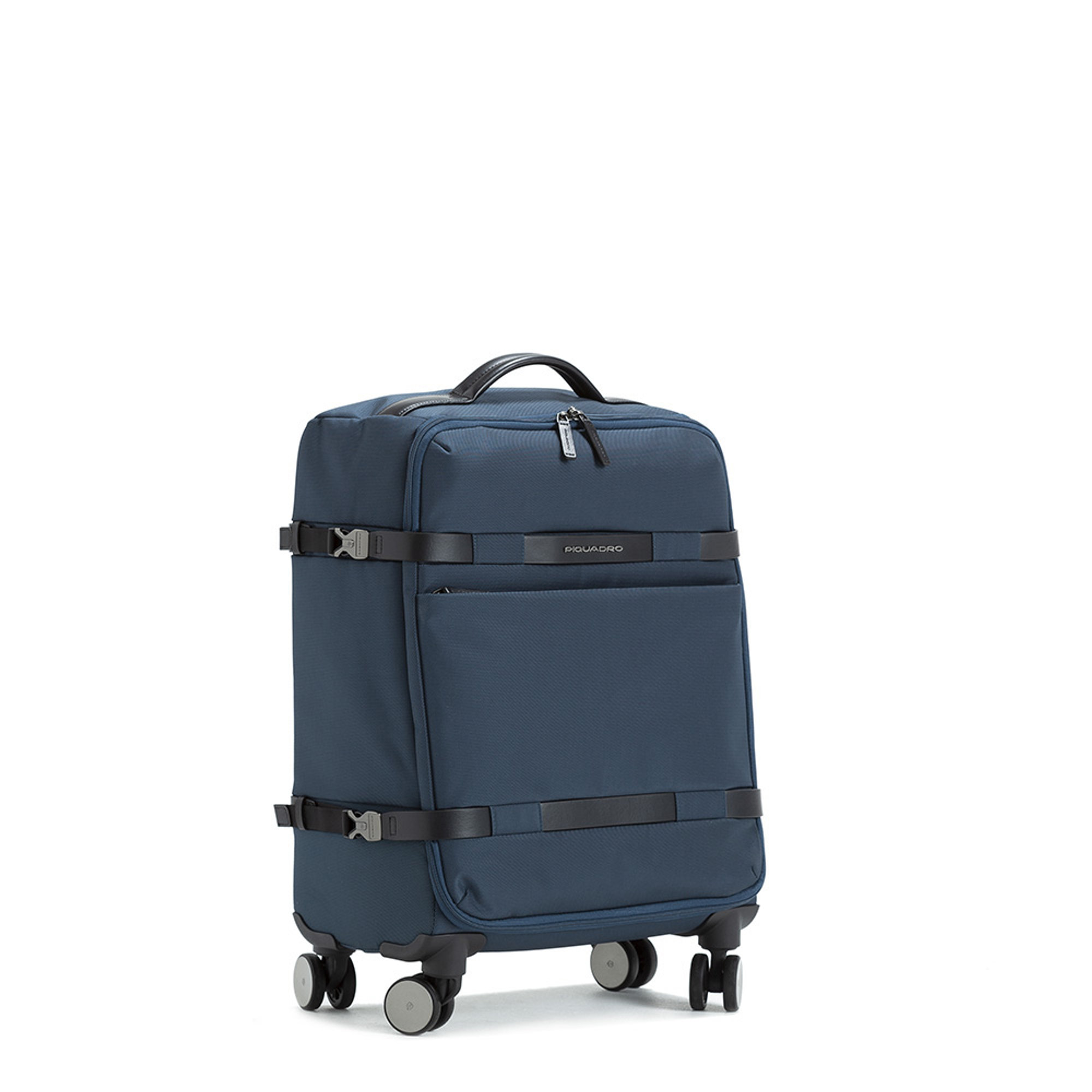 Trolley a quattro ruote piroettanti in tessuto tecnico blu cobalto Piquadro vista2