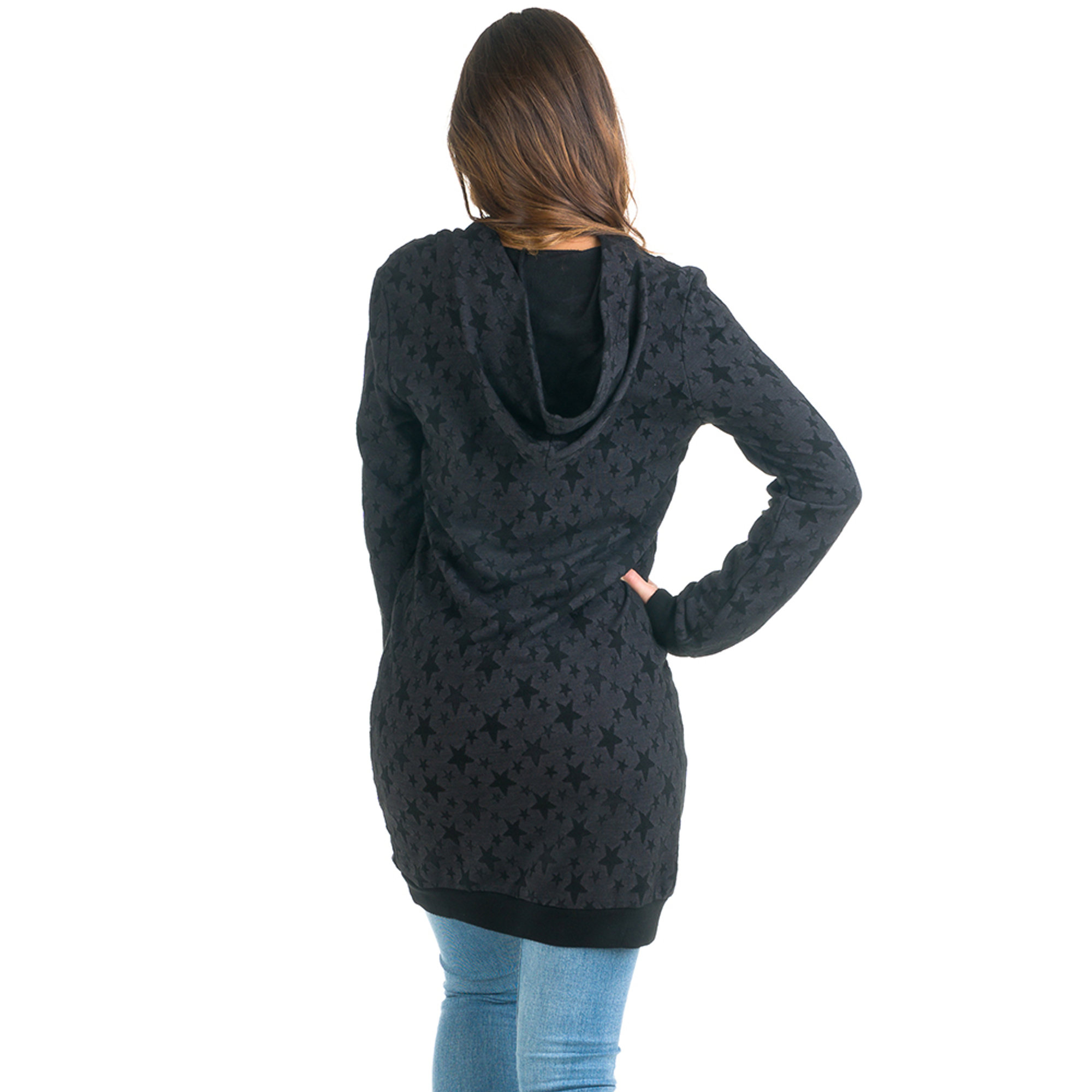 Maglia lunga con cappuccio nera SIMONA SOLE  vista2