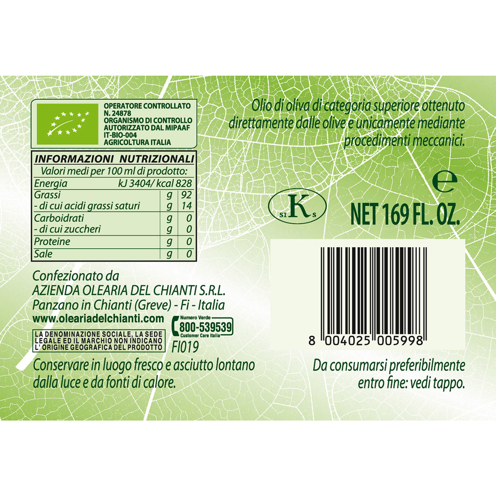 6 butelek Tortuga po 0,75 l - Włoska oliwa extra vergine BIO Olearia del Chianti vista1