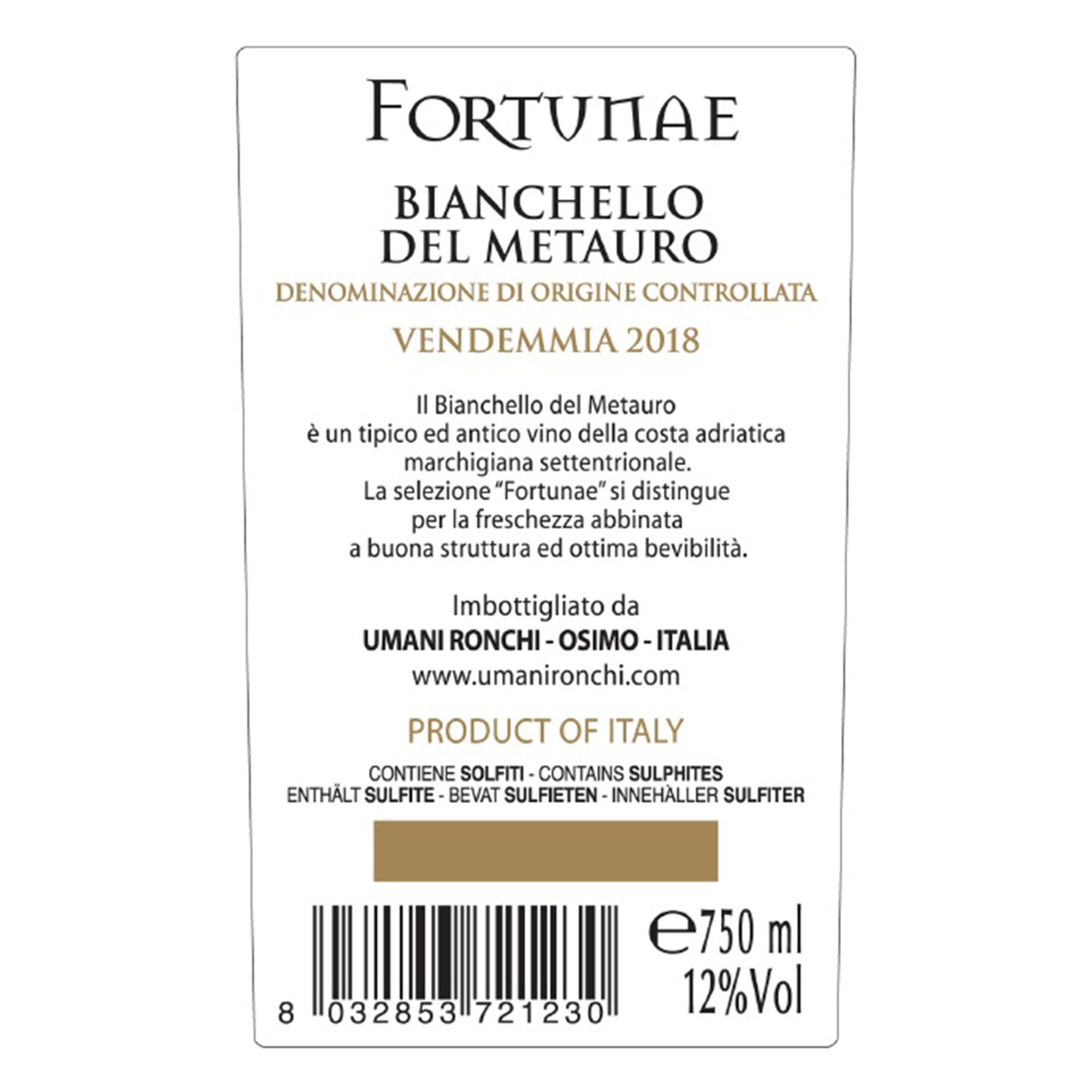 3 bottiglie - "Fortunae" Bianchello del Metauro DOC 2019 Umani Ronchi vista1