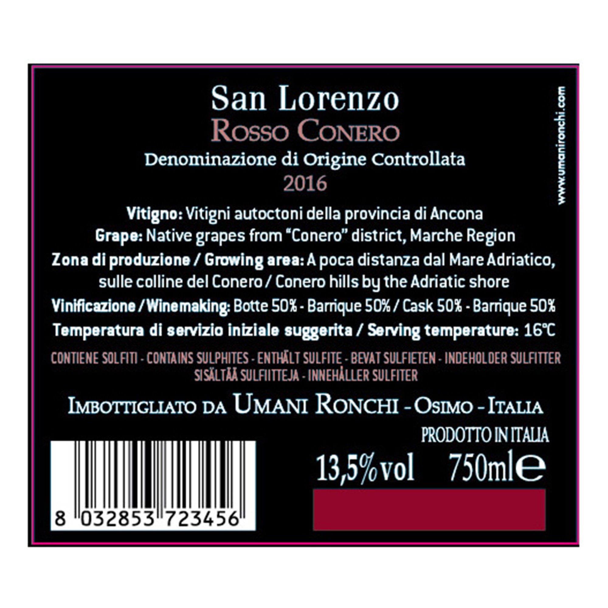 3 bottiglie - "San Lorenzo" Rosso Conero DOC 2019 Umani Ronchi vista1