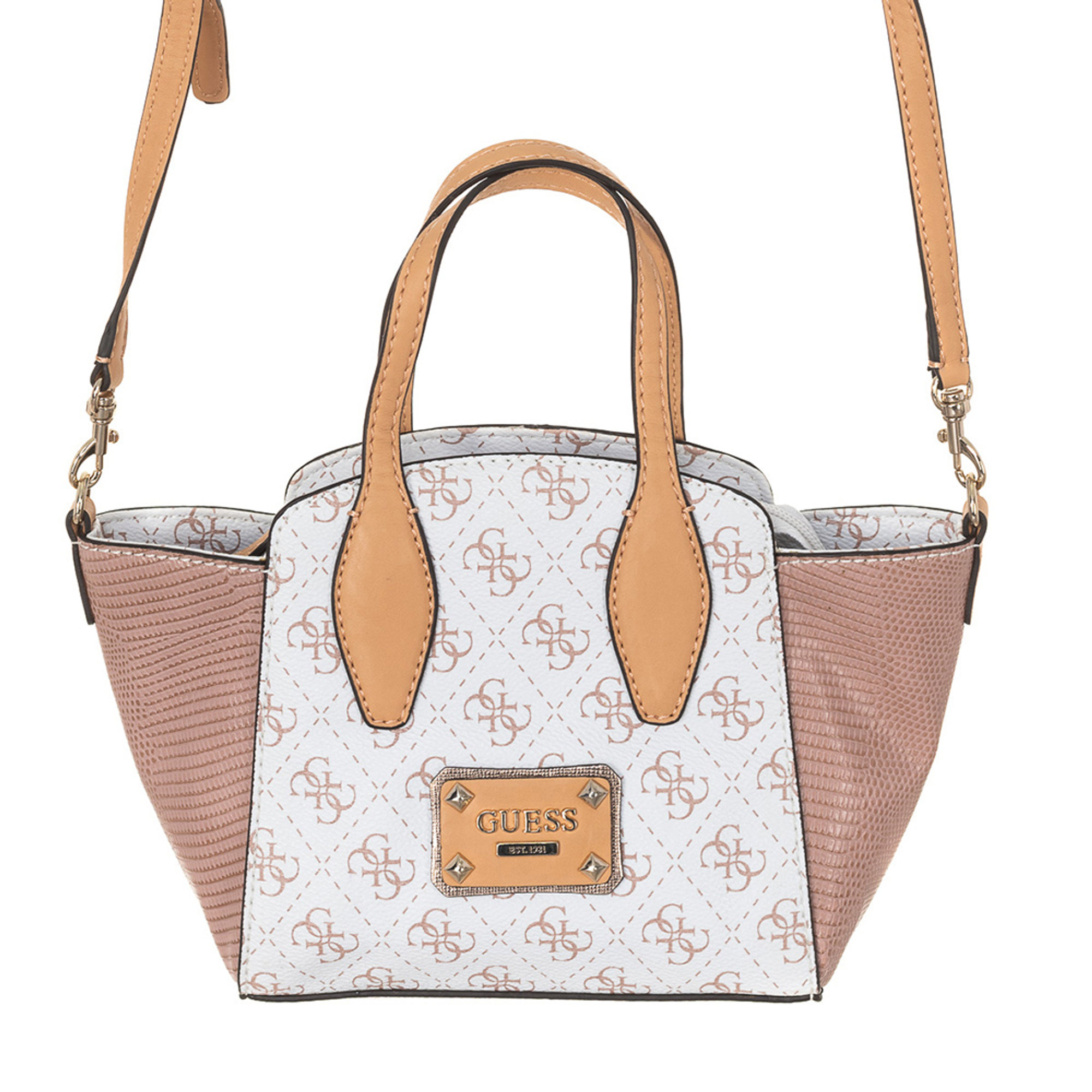 Borsa a tracolla con logo marrone e bianca Guess  vista2