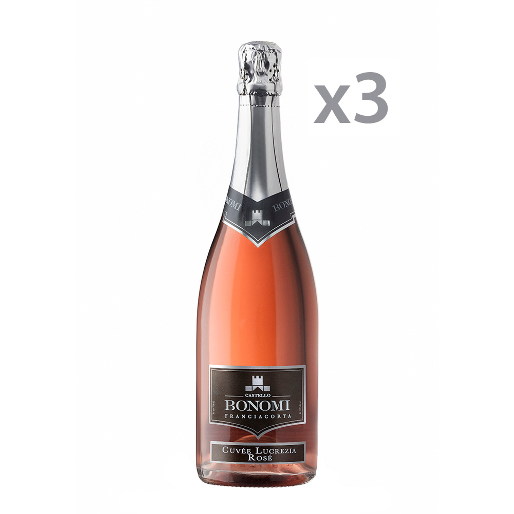 3 bottiglie Rosé Lucrezia Riserva Cuvée Extra Brut 2007 DOCG Castello Bonomi vista0