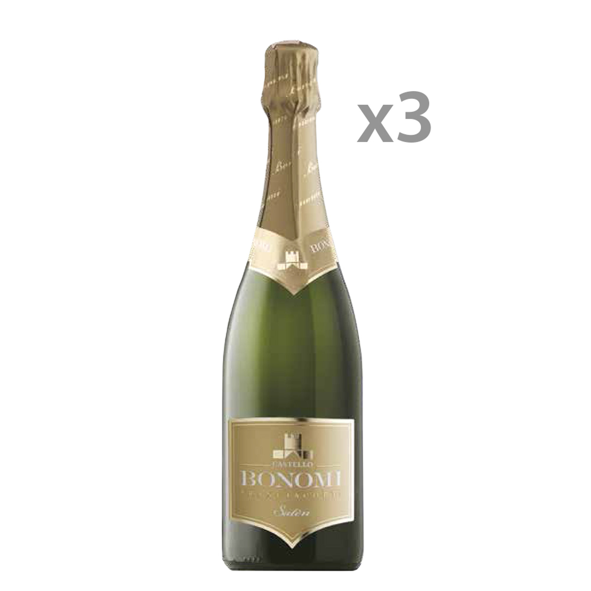 3 bottiglie Saten Brut Franciacorta DOCG Castello Bonomi vista0
