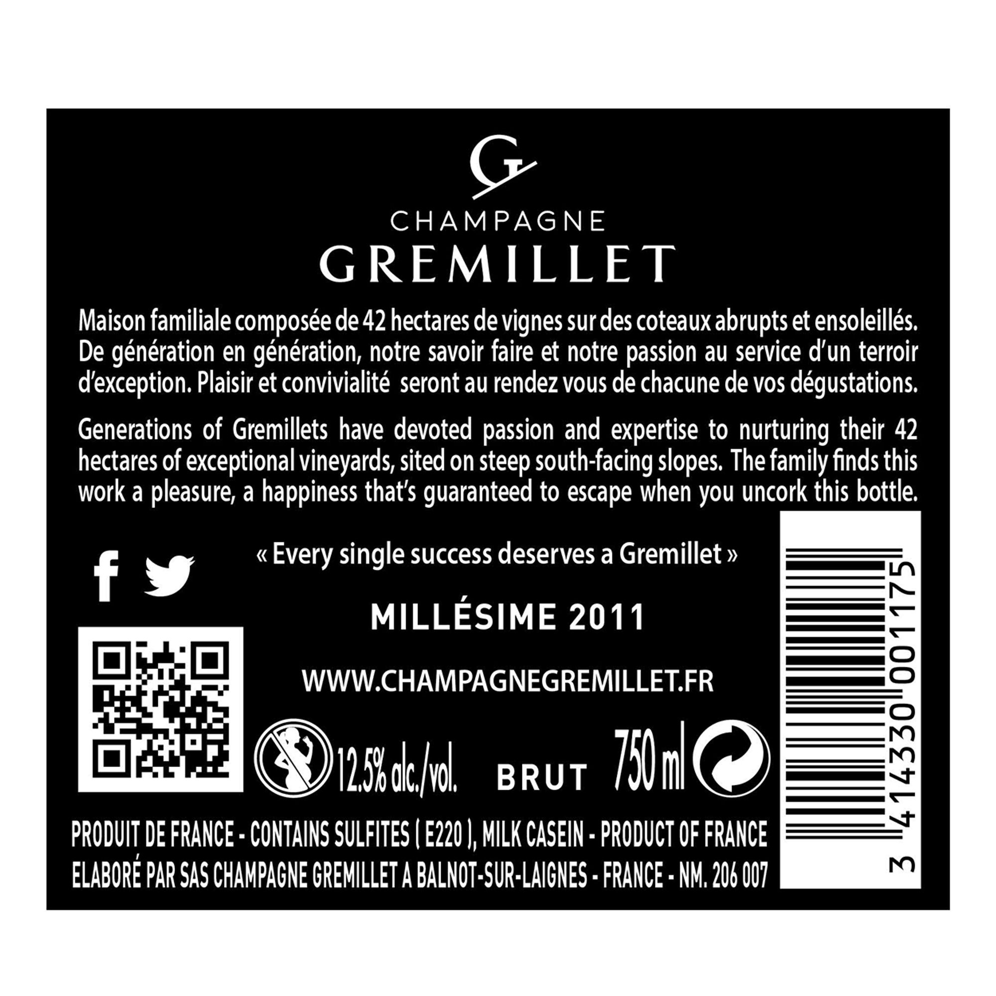1 bott. 75 cl Brut Le Millesimè 2015/2016 Champagne Gremillet vista1