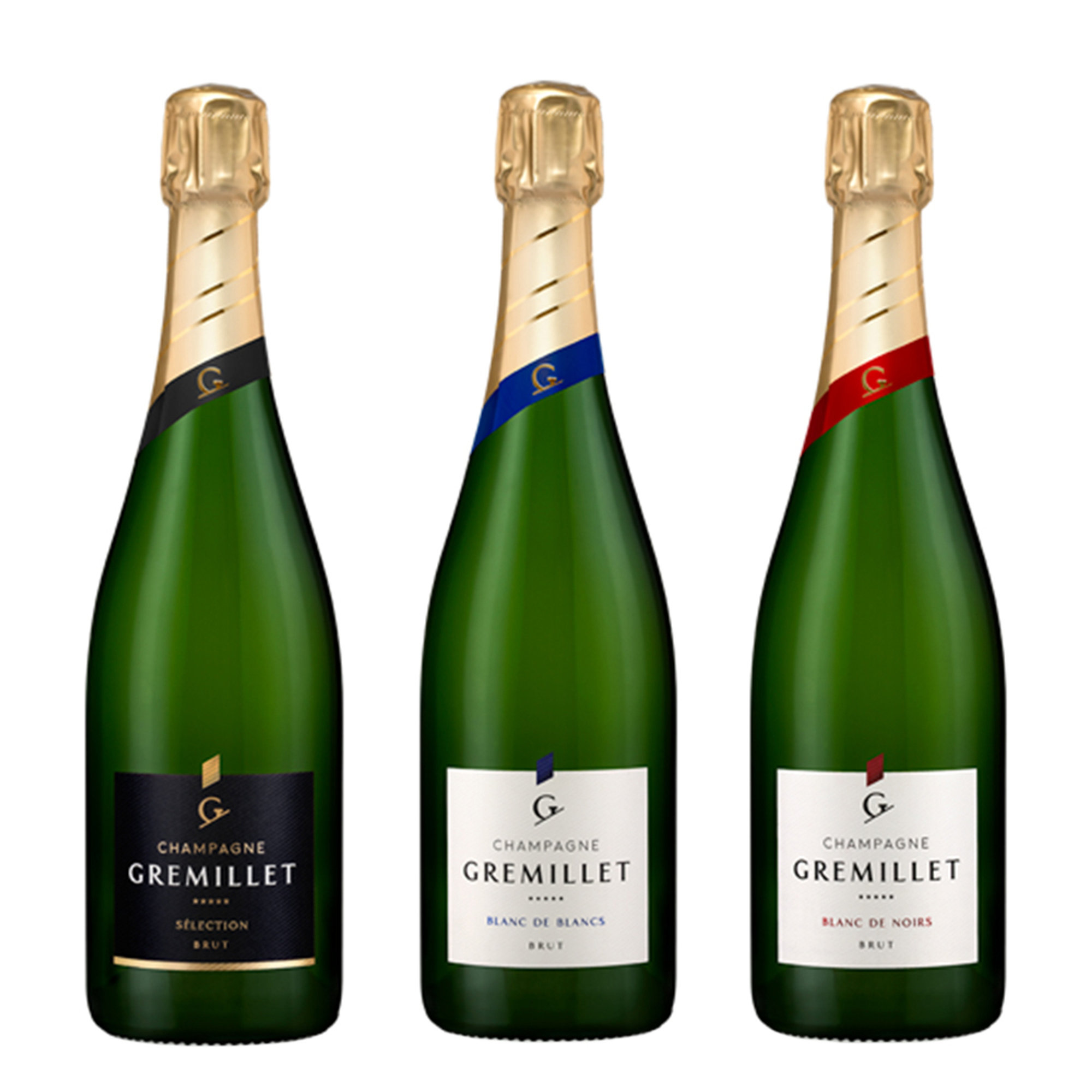 3 bott. 75 cl: 1 Brut Selection - 1 Blanc des Blancs - 1 Blanc des Noirs Champagne Gremillet vista0