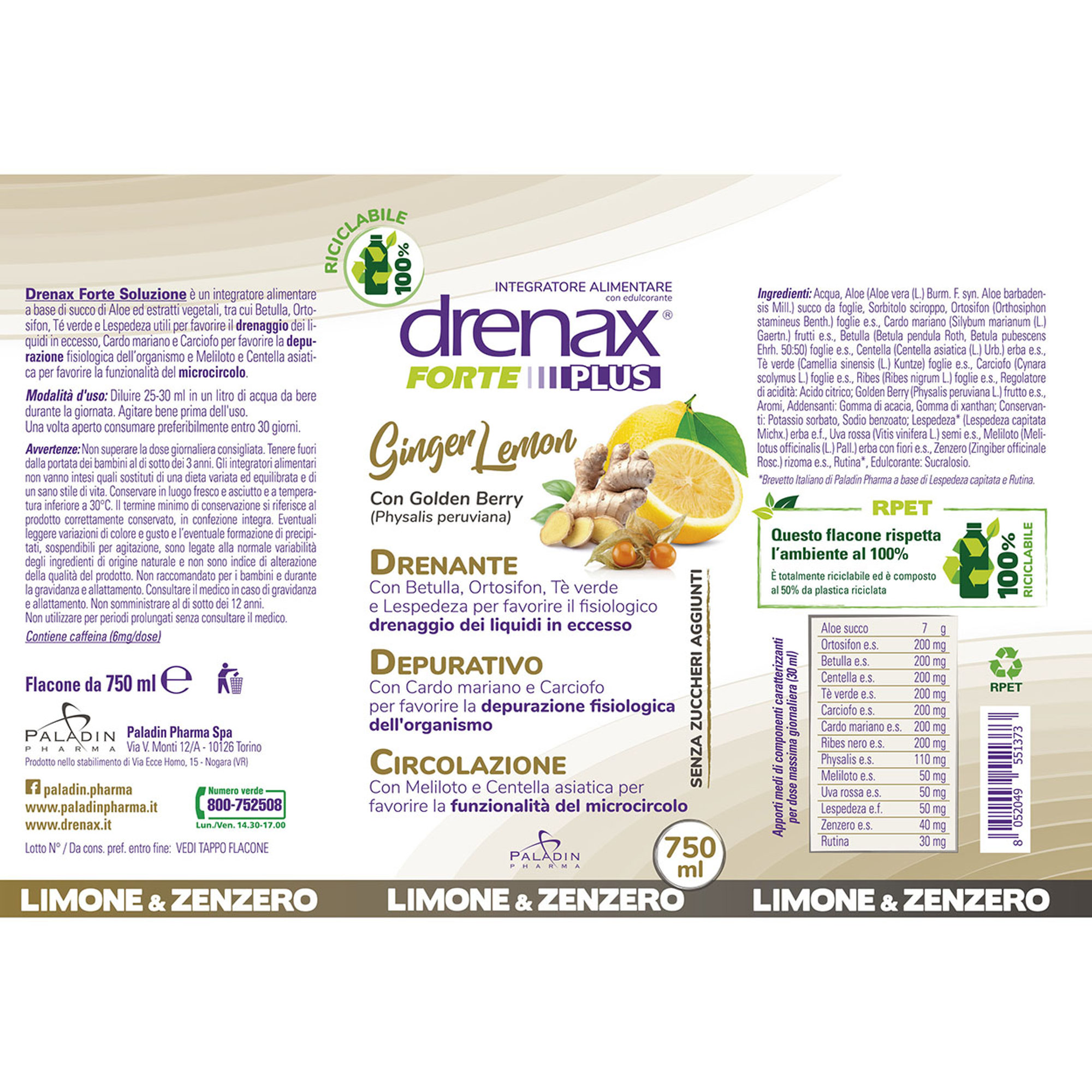 DRENAX Ginger Lemon Plus 750 ml Drenax vista1