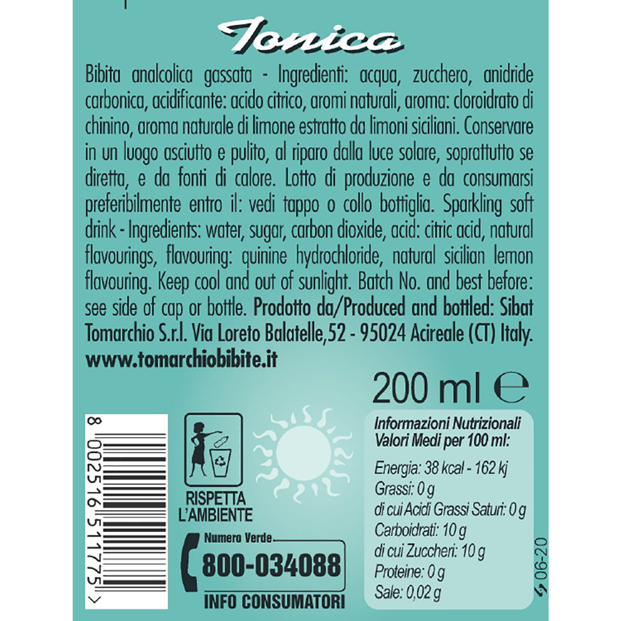 4 Cluster da 6 bottiglie - Tonica 200 ml Tomarchio vista1