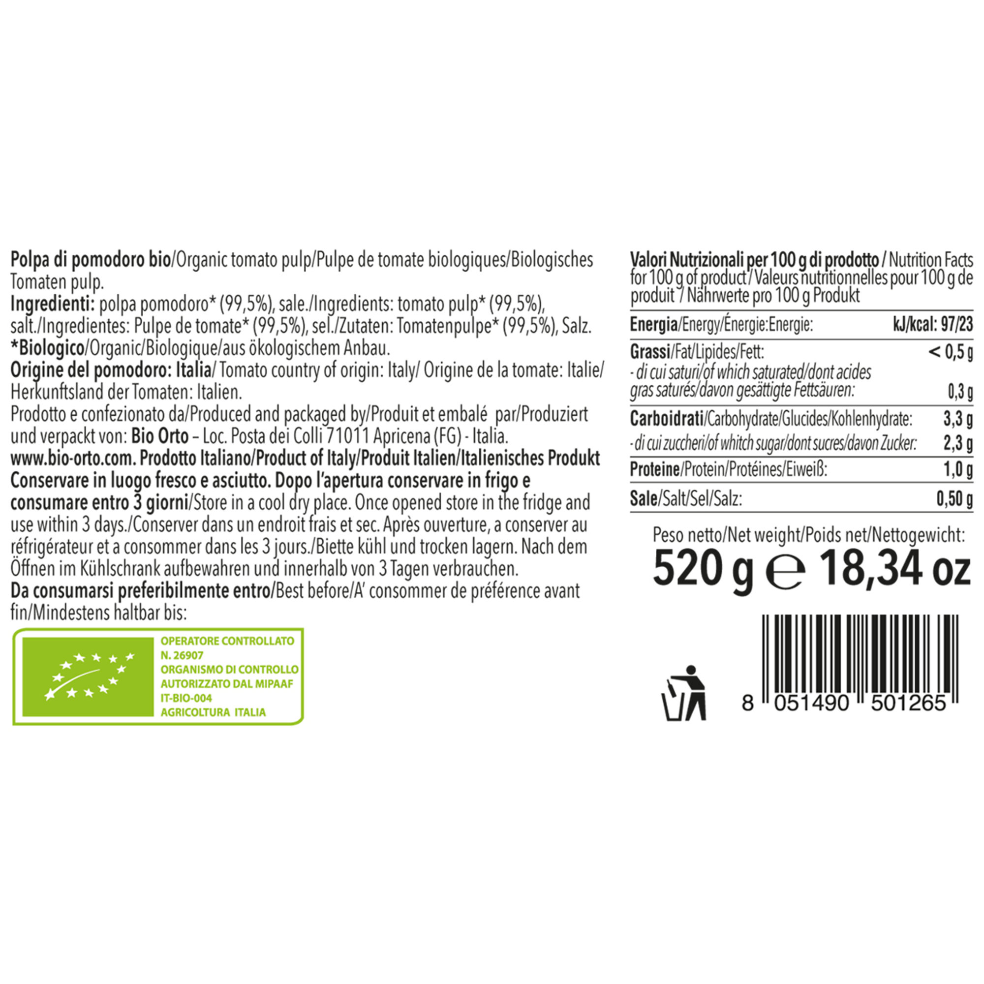 Set da 2 - Polpa di pomodoro ad alto contenuto di licopene 580 ml Bio Orto vista1