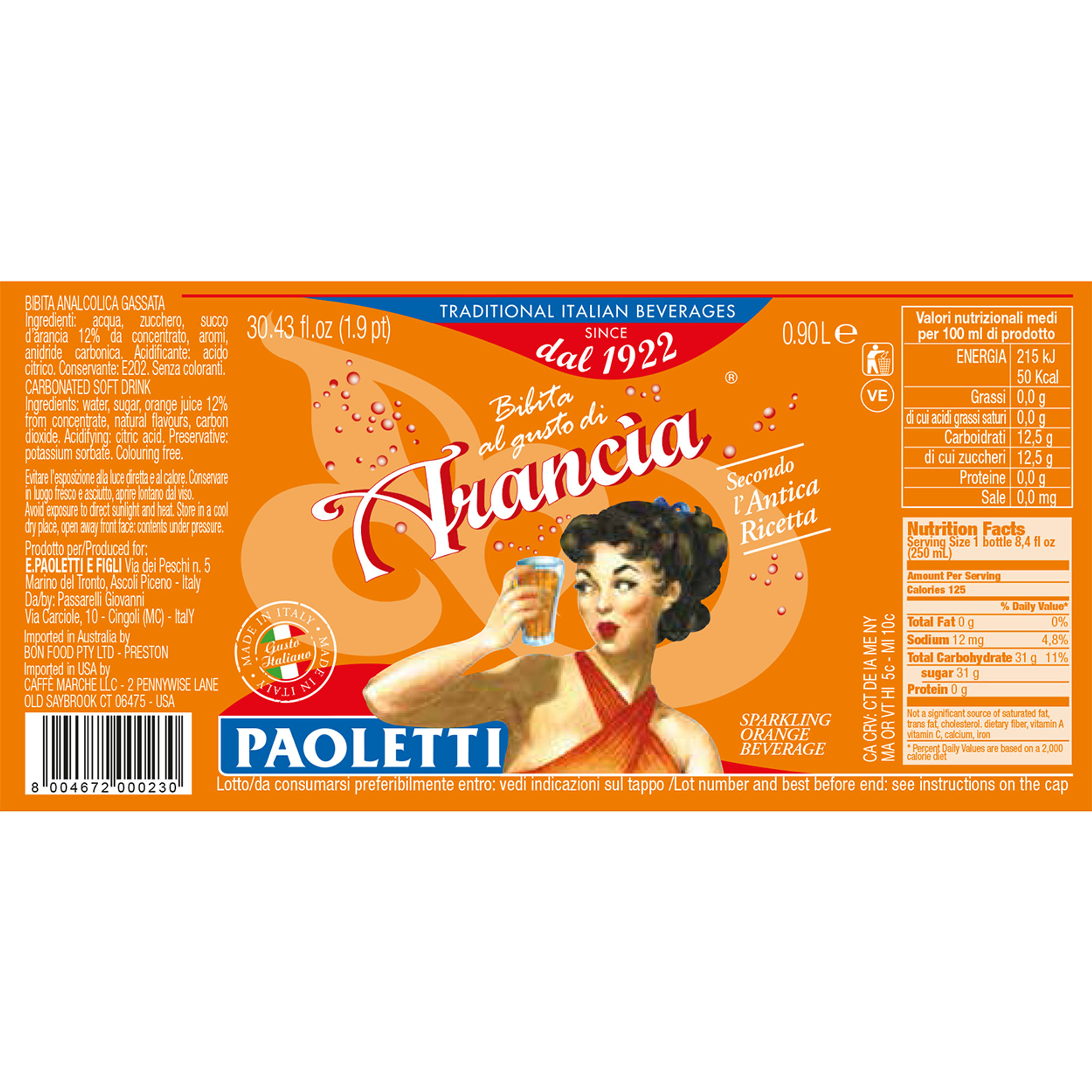 6 bottiglie - Aranciata 0,9 lt Paoletti vista1