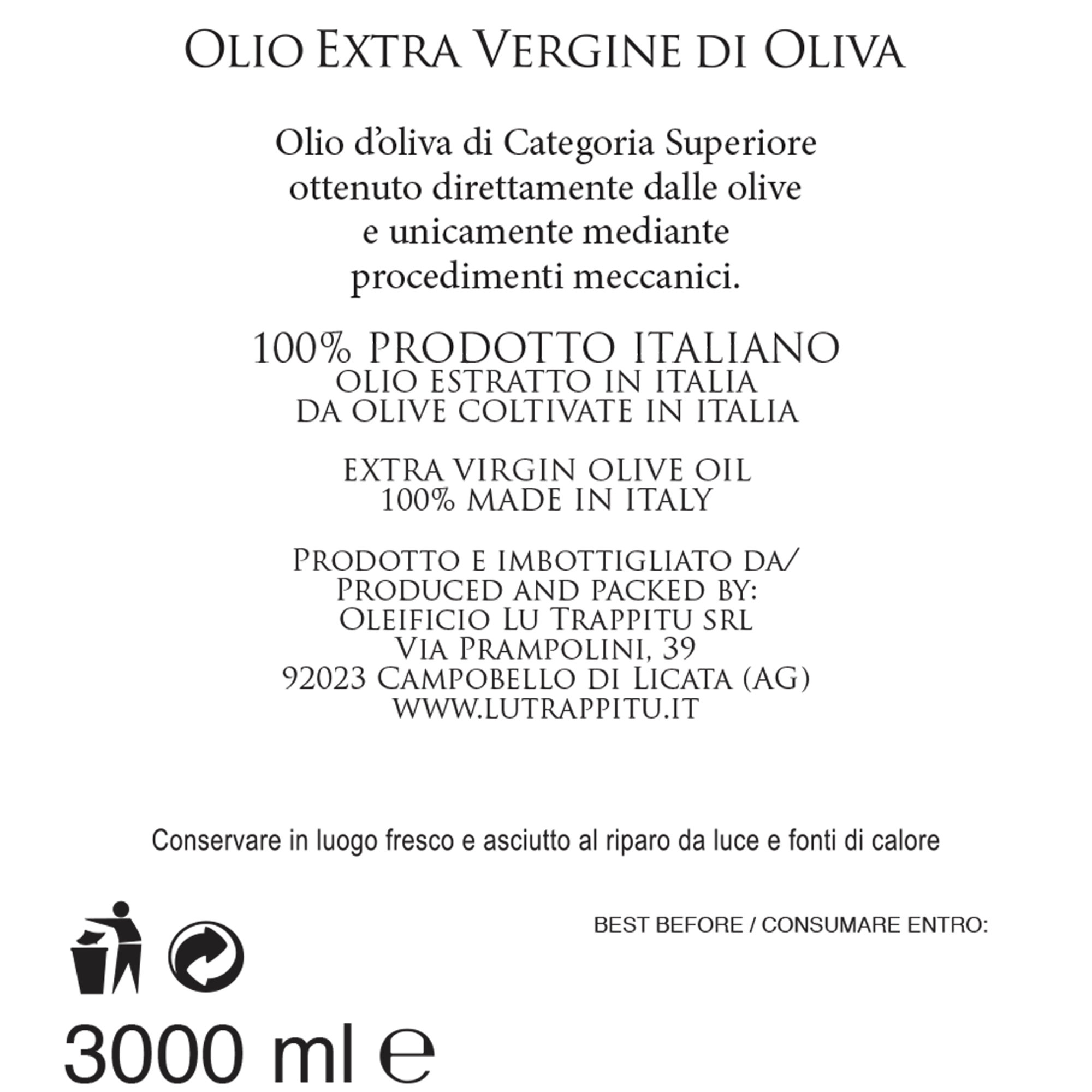 1 latta - "Liolà" Olio extravergine di oliva 3 lt Lu Trappitu Oleificio vista1