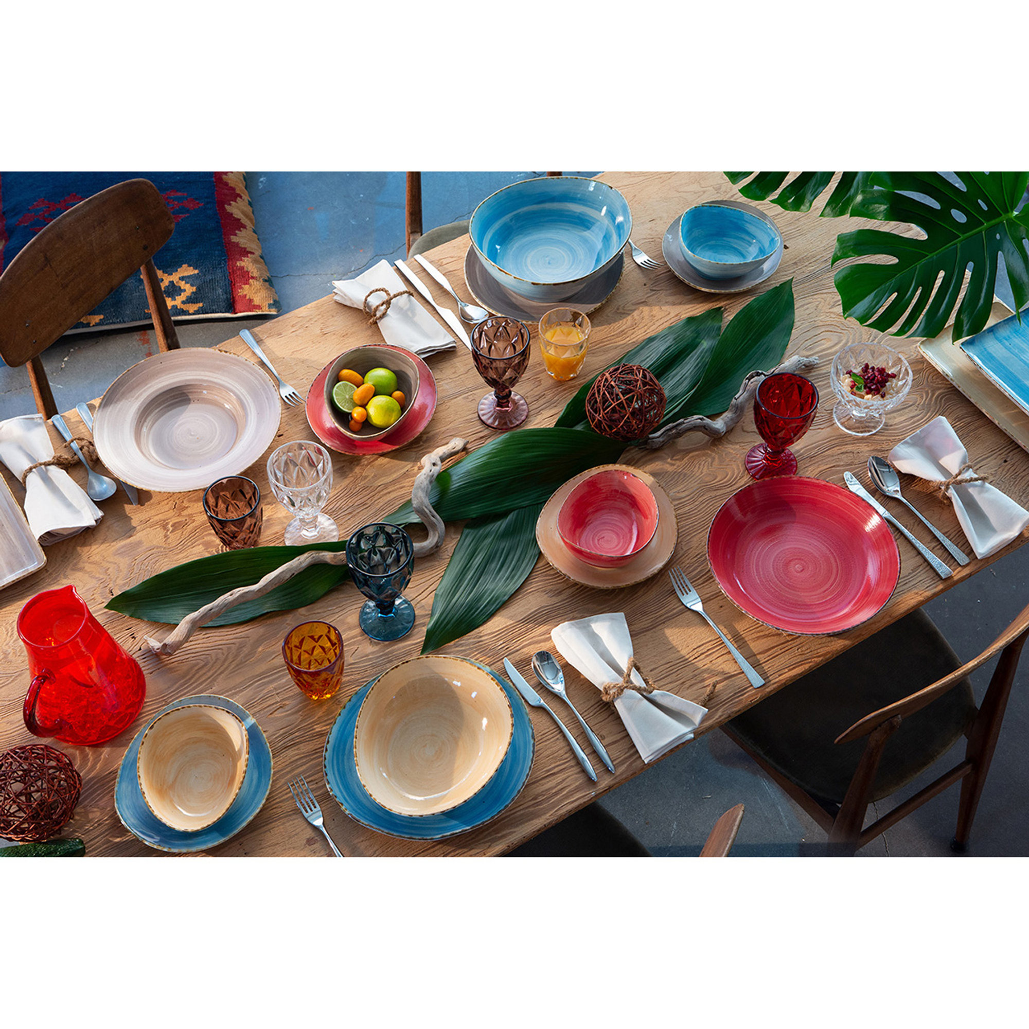 Set 4 piatti piani multiuso alta cucina zenzero rosso peperoncino Kaleidos vista2