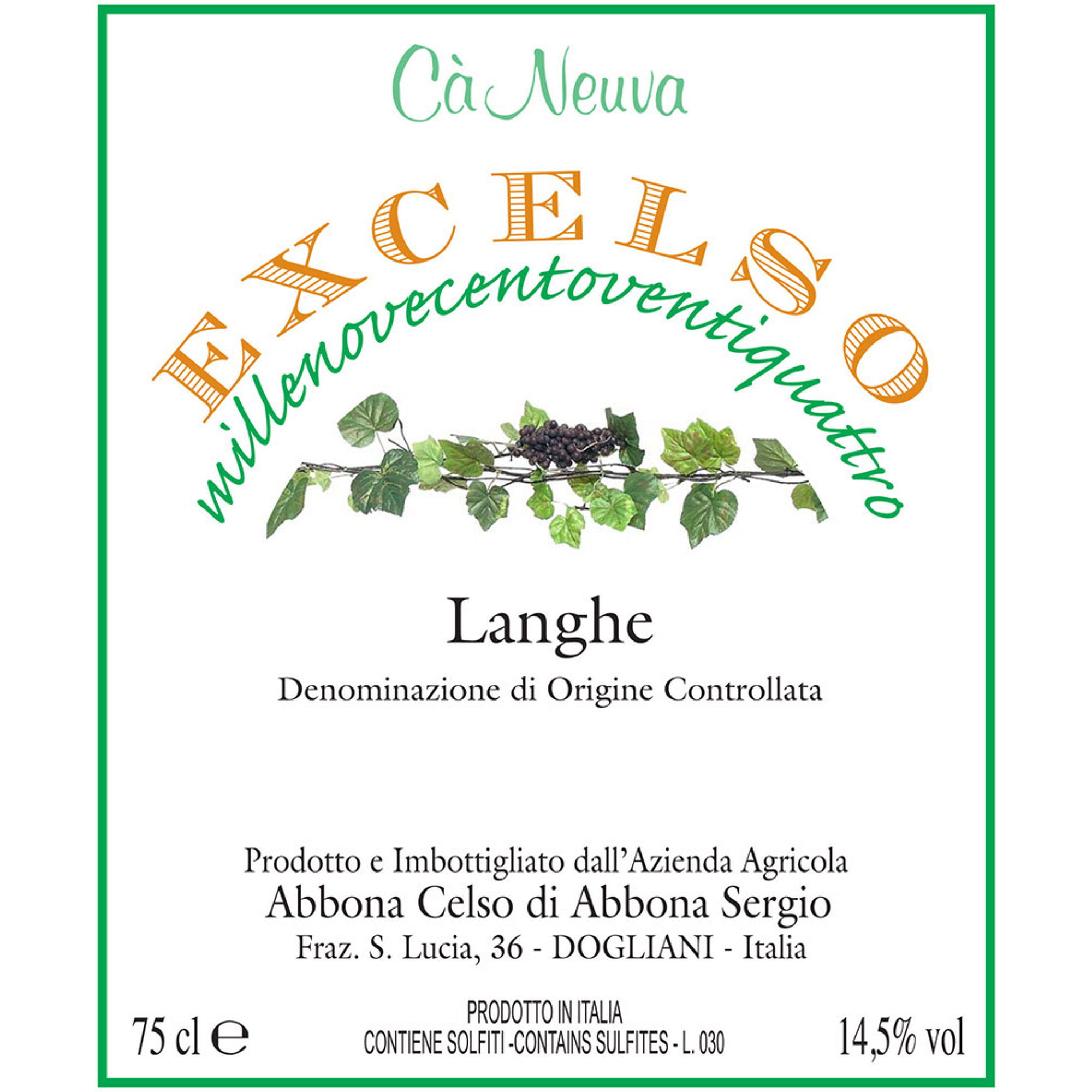 1 bottiglia - Excelso Langhe DOC 2018 Cà Neuva vista1