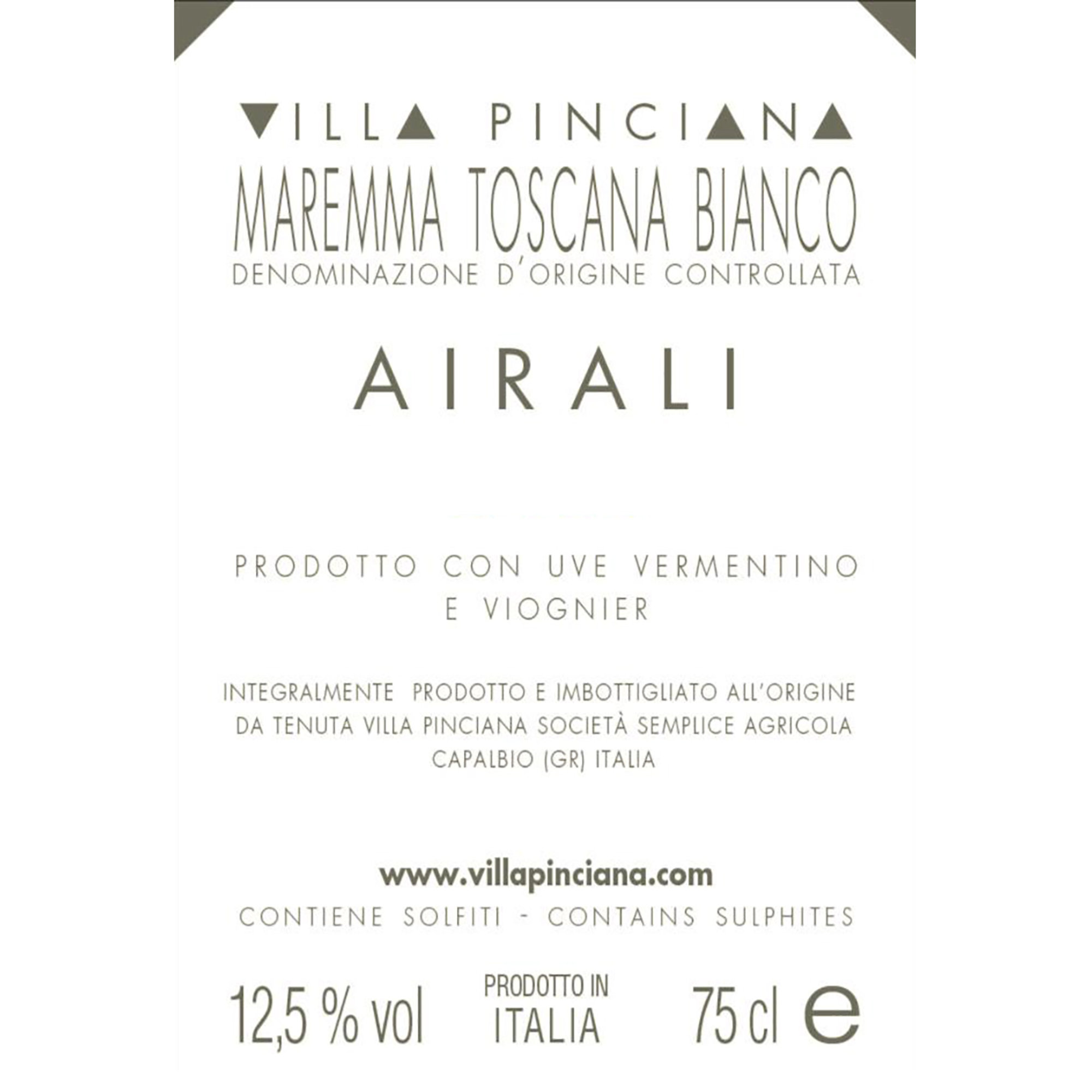 3 bottiglie miste: 2 "Airali" Maremma Toscana Bianco DOC - 1 "Viognier" Maremma Toscana Bianco DOC Villa Pinciana vista2