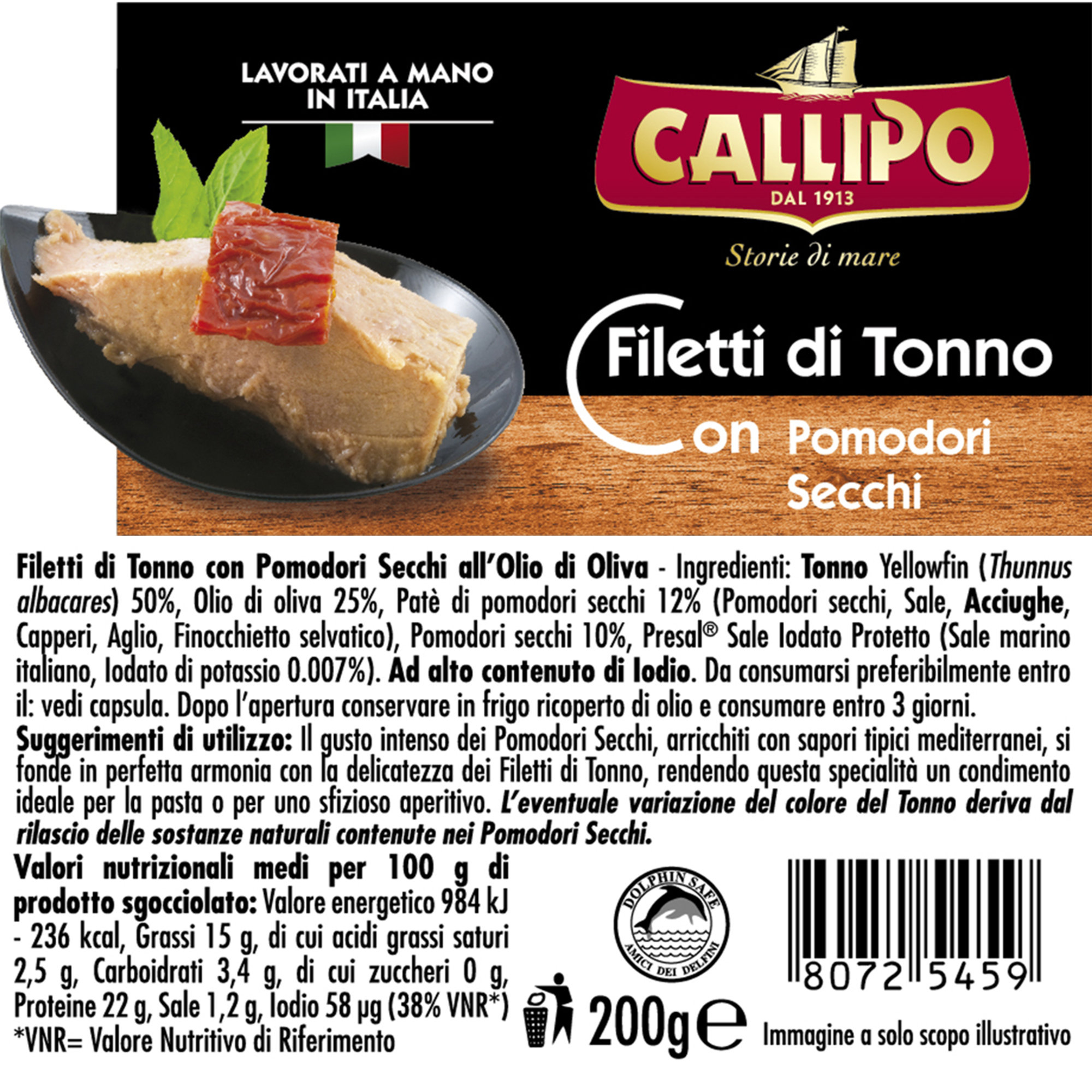6 vasetti - Filetti con pomodori secchi  200 gr Callipo vista1