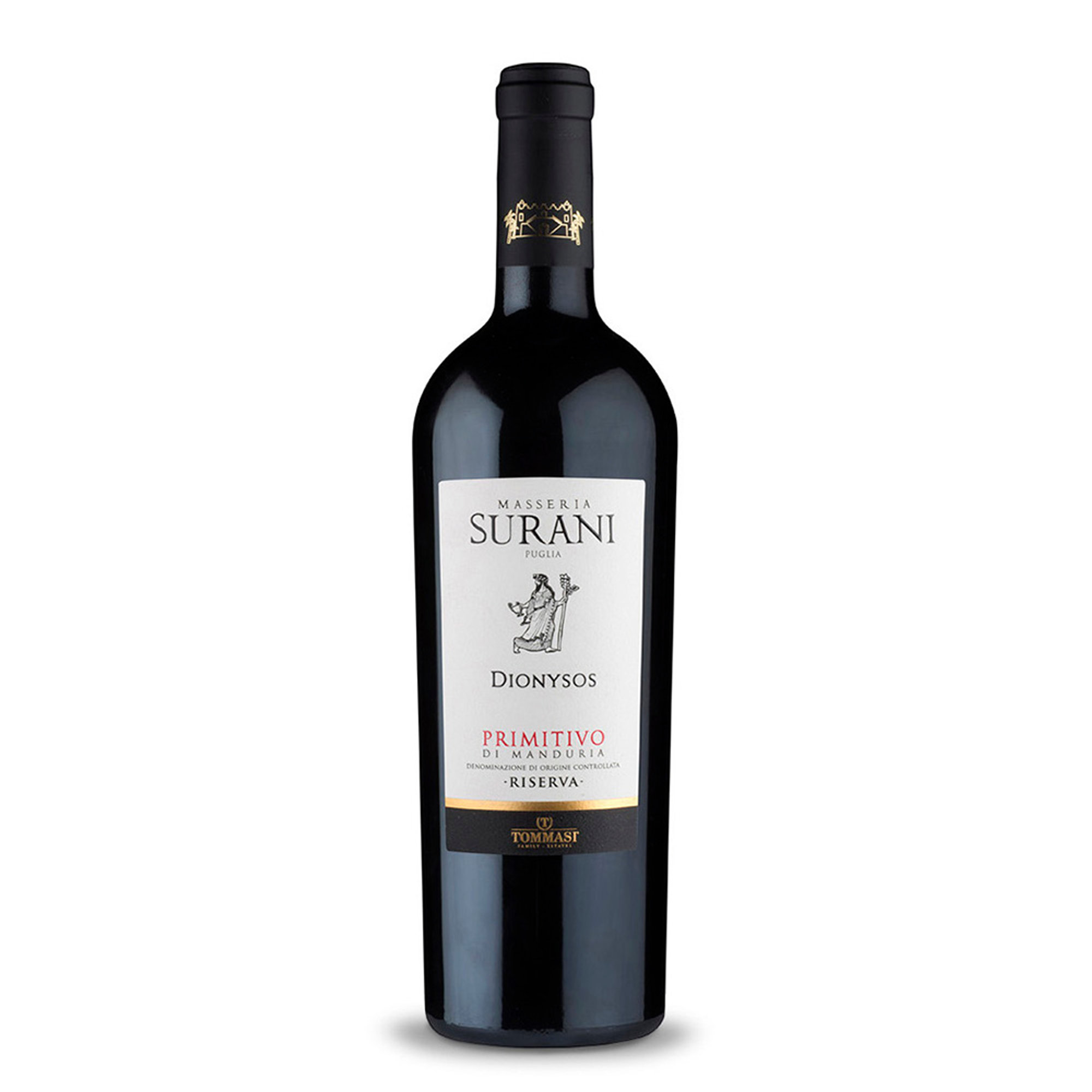 Surani Dionysos Primitivo Riserva 2017 con scatola in legno Masseria Surani vista0