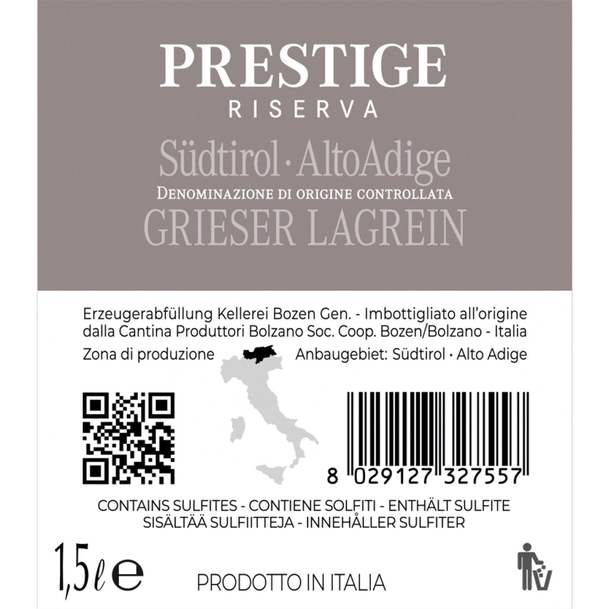 3 bouteilles - Lagrein Riserva Prestige Grieser DOC 2019 Kellerei Bozen vista1