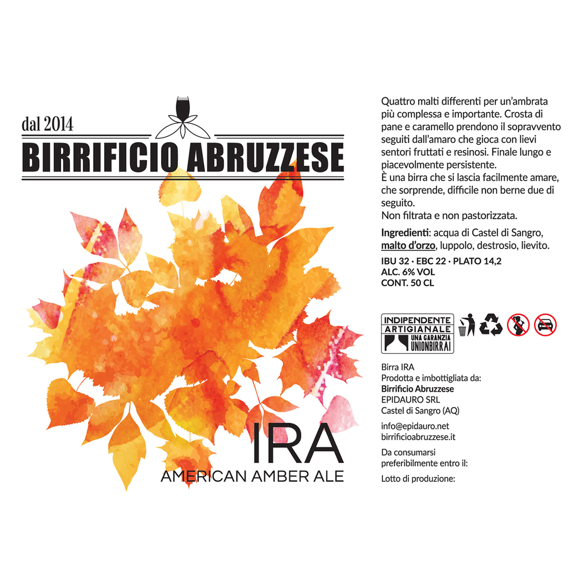 6 bottiglie miste da 50 cl: 3 IRA American Amber Ale - 3 EVA Golden Ale Birrificio Abruzzese vista2