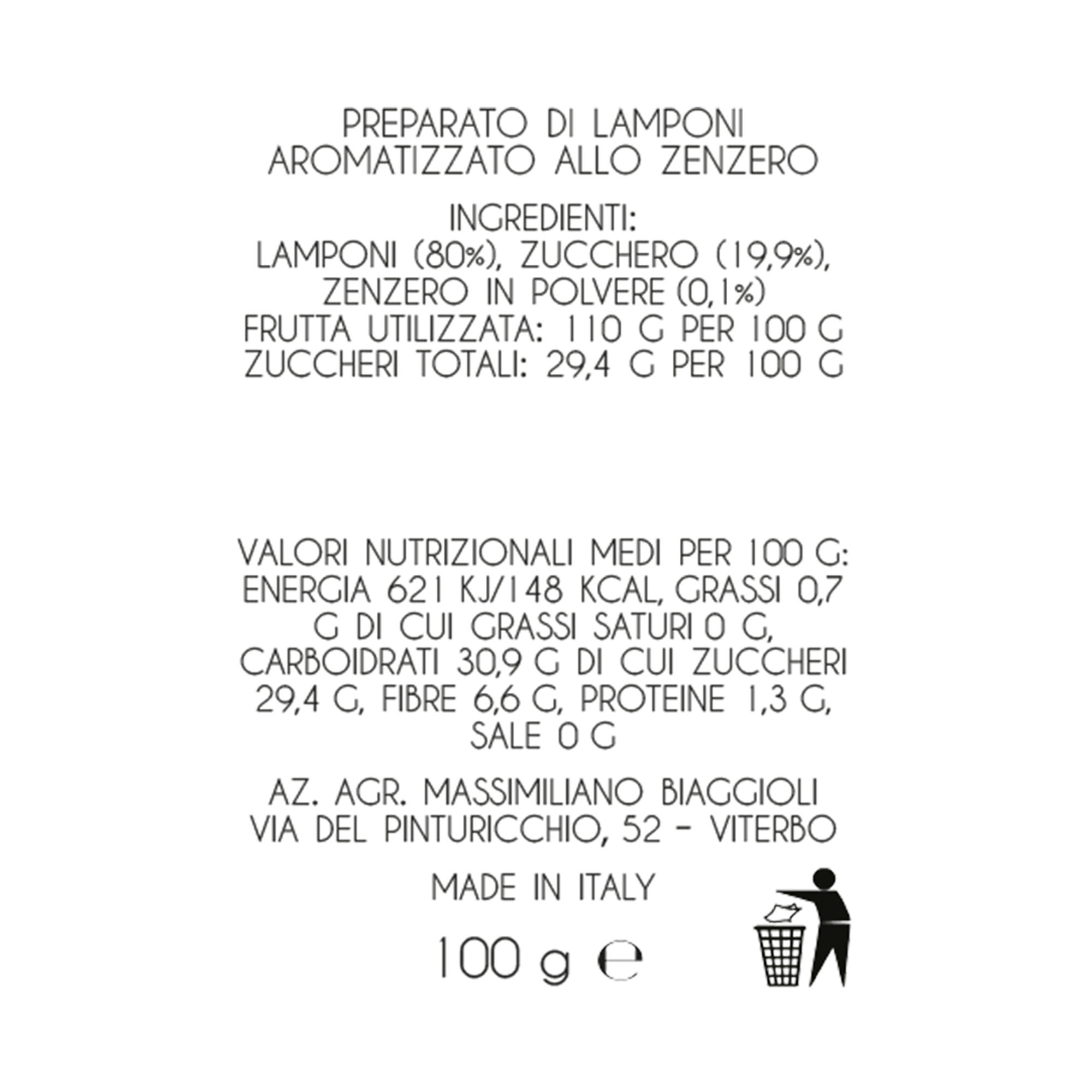 3 vasi - Composta di Lamponi e Zenzero 100 gr Lamponi dei Monti Cimini vista1