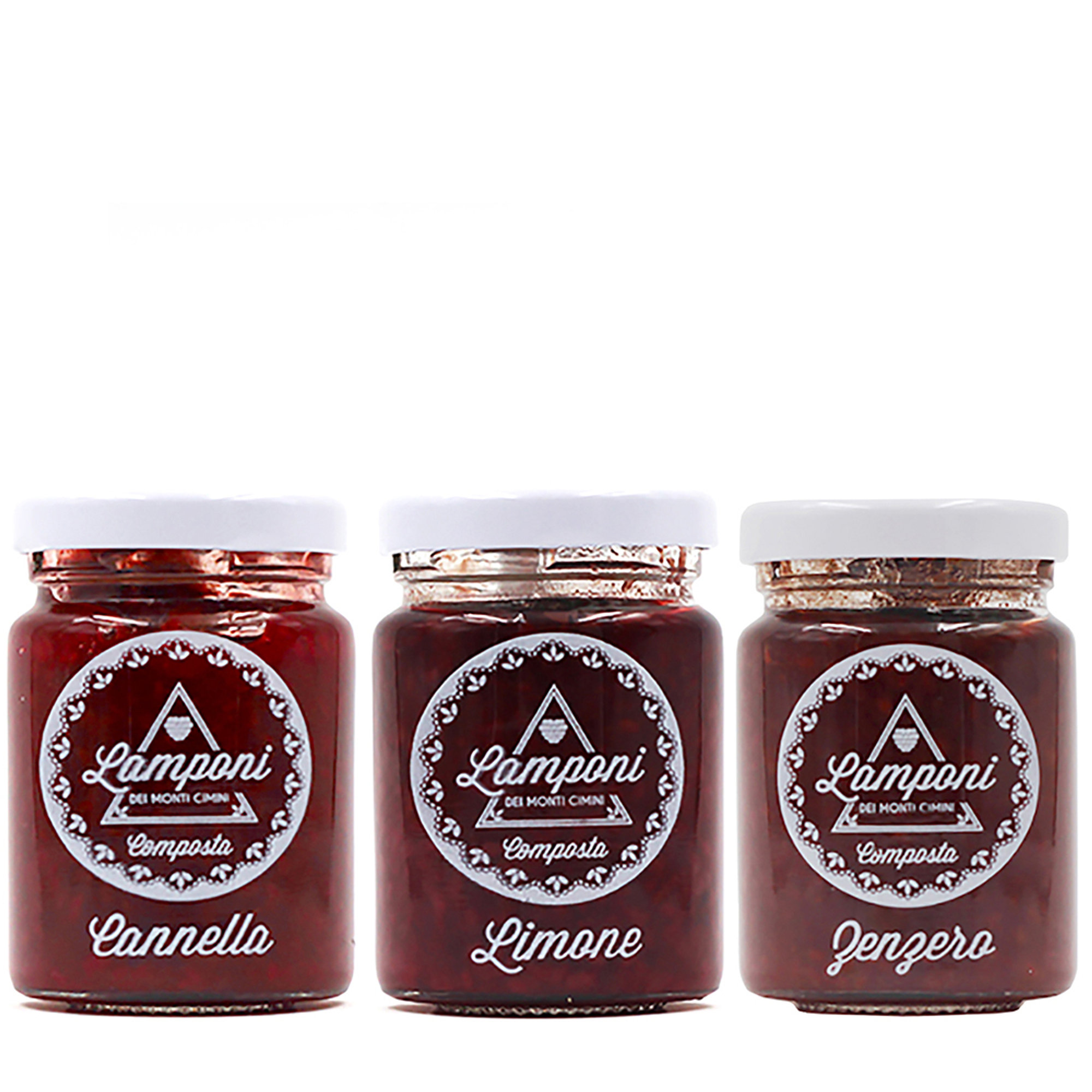 3 vasi misti di Composta da 100 gr: Lamponi&Cannella - Lamponi&Limone - Lamponi&zenzero Lamponi dei Monti Cimini vista0
