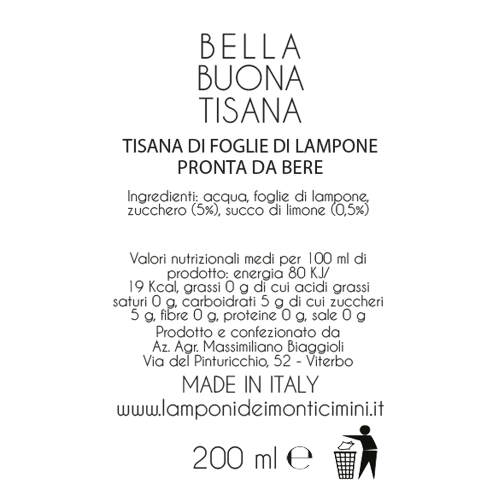 6 bottigliette Lamponella miste 200ml: Senza Zucchero - Zucchero - Stevia Lamponi dei Monti Cimini vista6