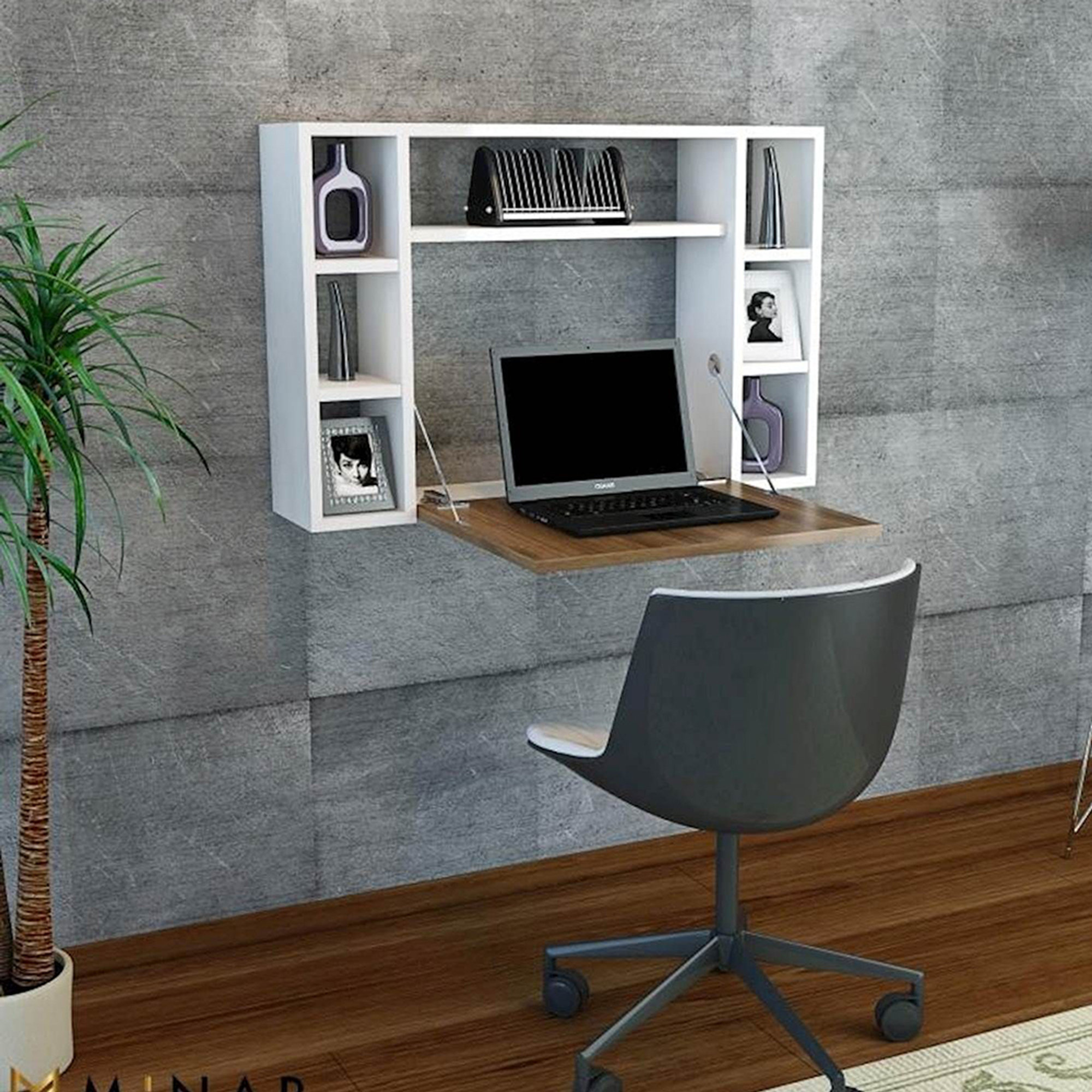 Scrivania da parete Omega, bianco/noce Soft industrial vista2