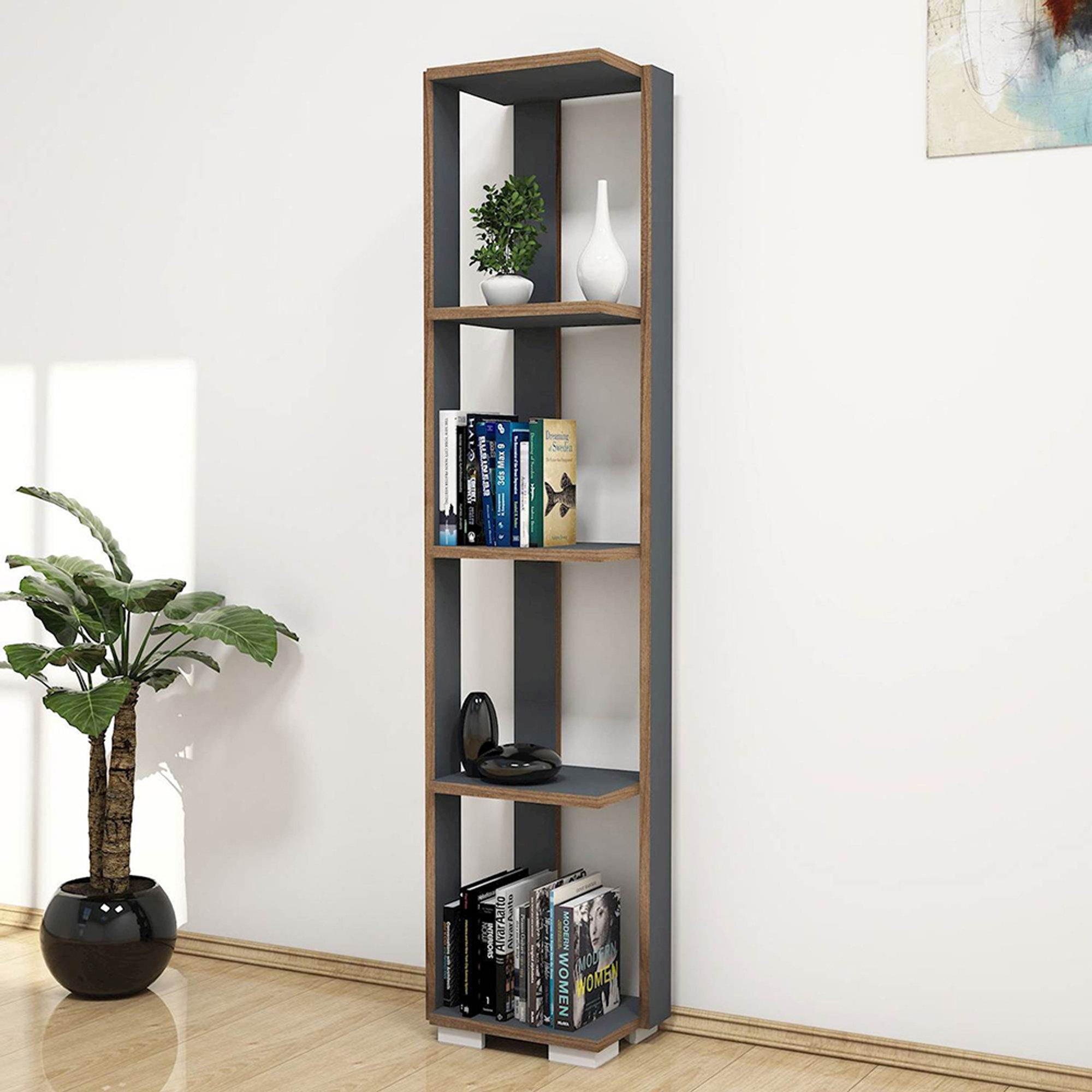 Libreria Nicol con 5 ripiani, antracite Soft industrial vista2