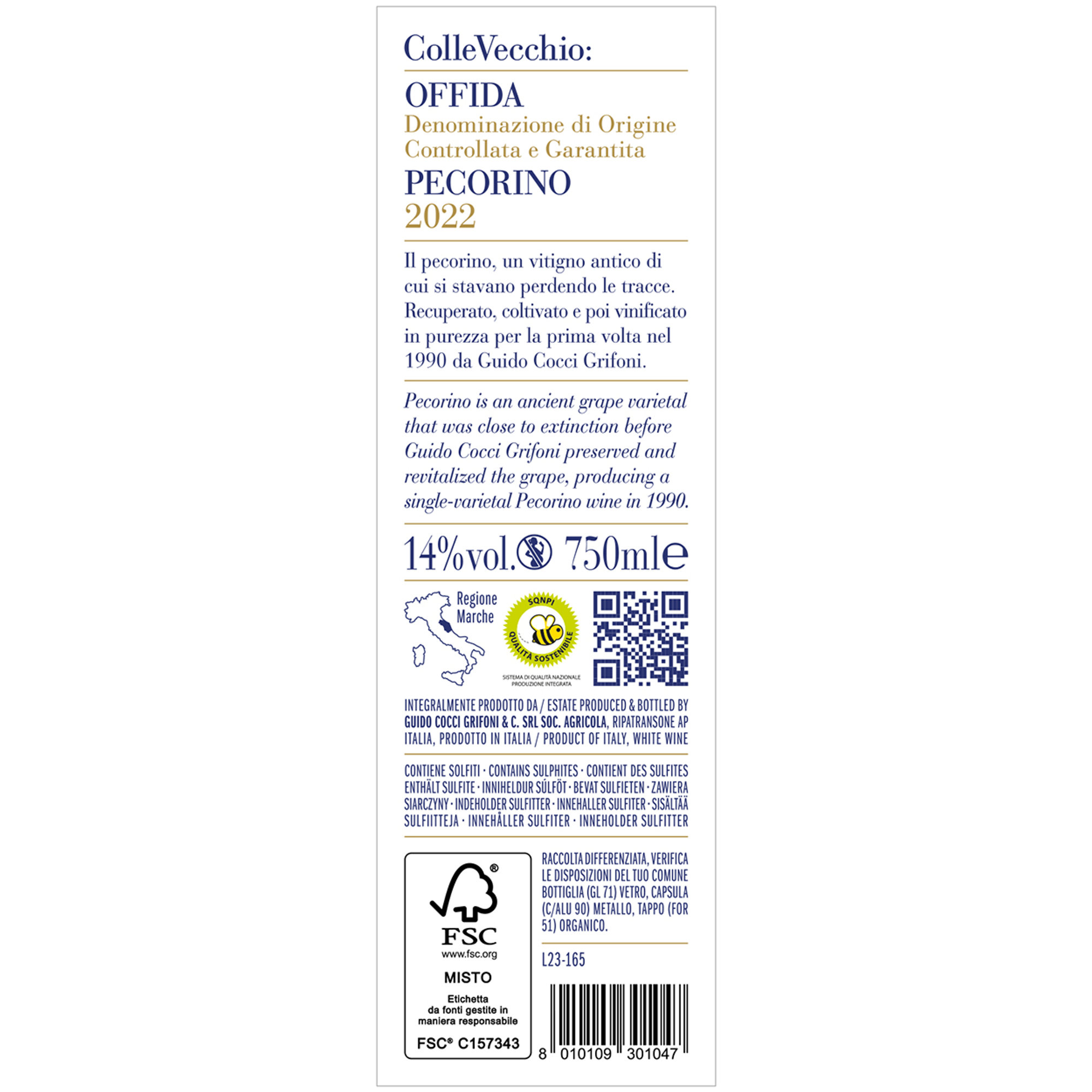 3 bottiglie miste: Falerio DOC Pecorino Tenuta Tarà 2021 - Passerina Marche IGT Tenuta San Basso 2021 - Colle Vecchio Offida DOCG Pecorino 2021 Cocci Grifoni vista6