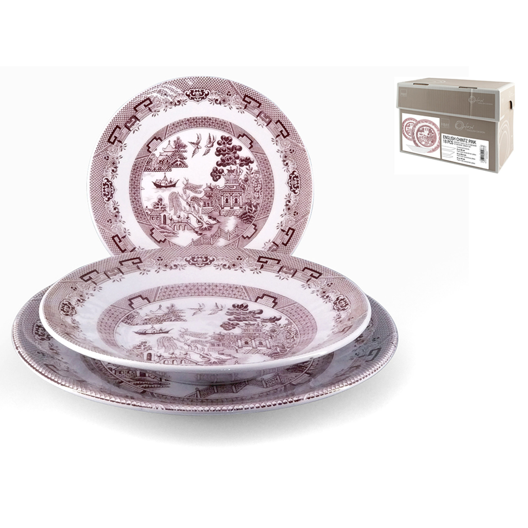 Servizio tavola 18 pezzi "English Chintz", decoro rosa Tavola Bon Ton vista1
