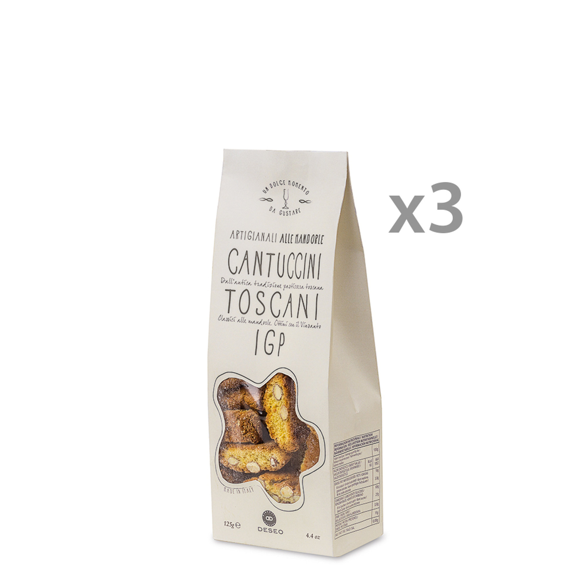 3 confezioni - Cantuccini Toscani IGP alle Mandorle 125 gr Deseo vista0