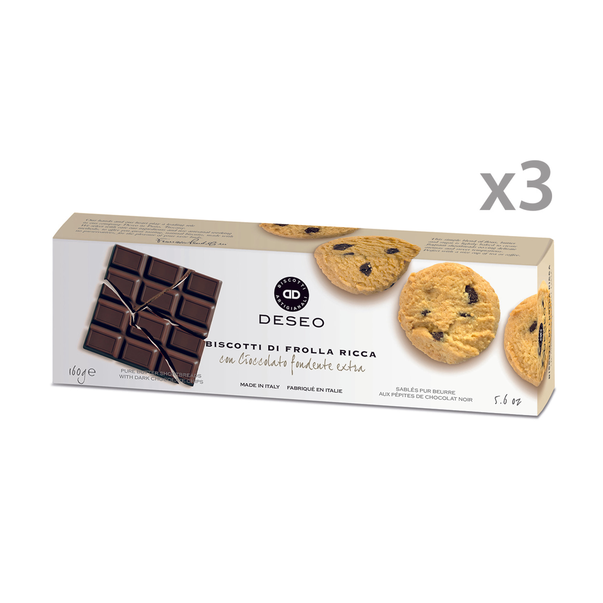 3 confezioni - Biscotti Frolla Ricca Cioccolato Fondente 160 gr Deseo vista0