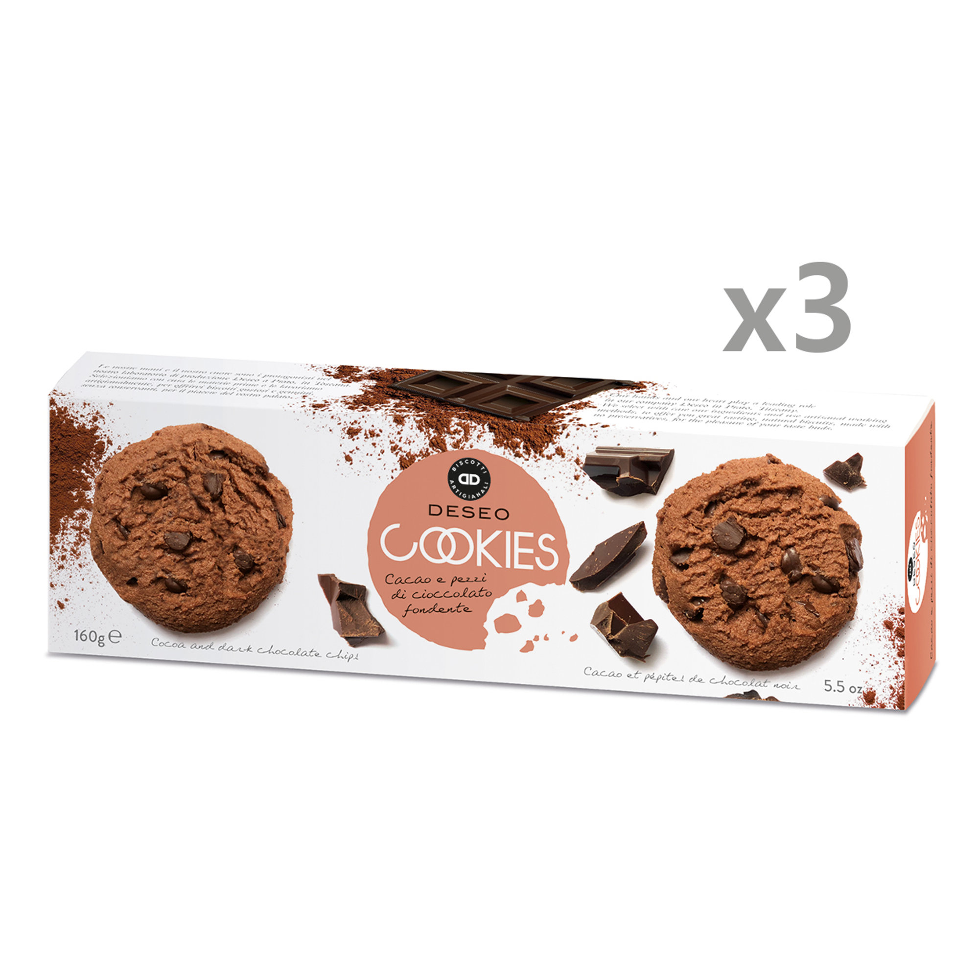 3 boxes - Cocoa and Dark Chocolate Cookies 160 g Deseo vista0