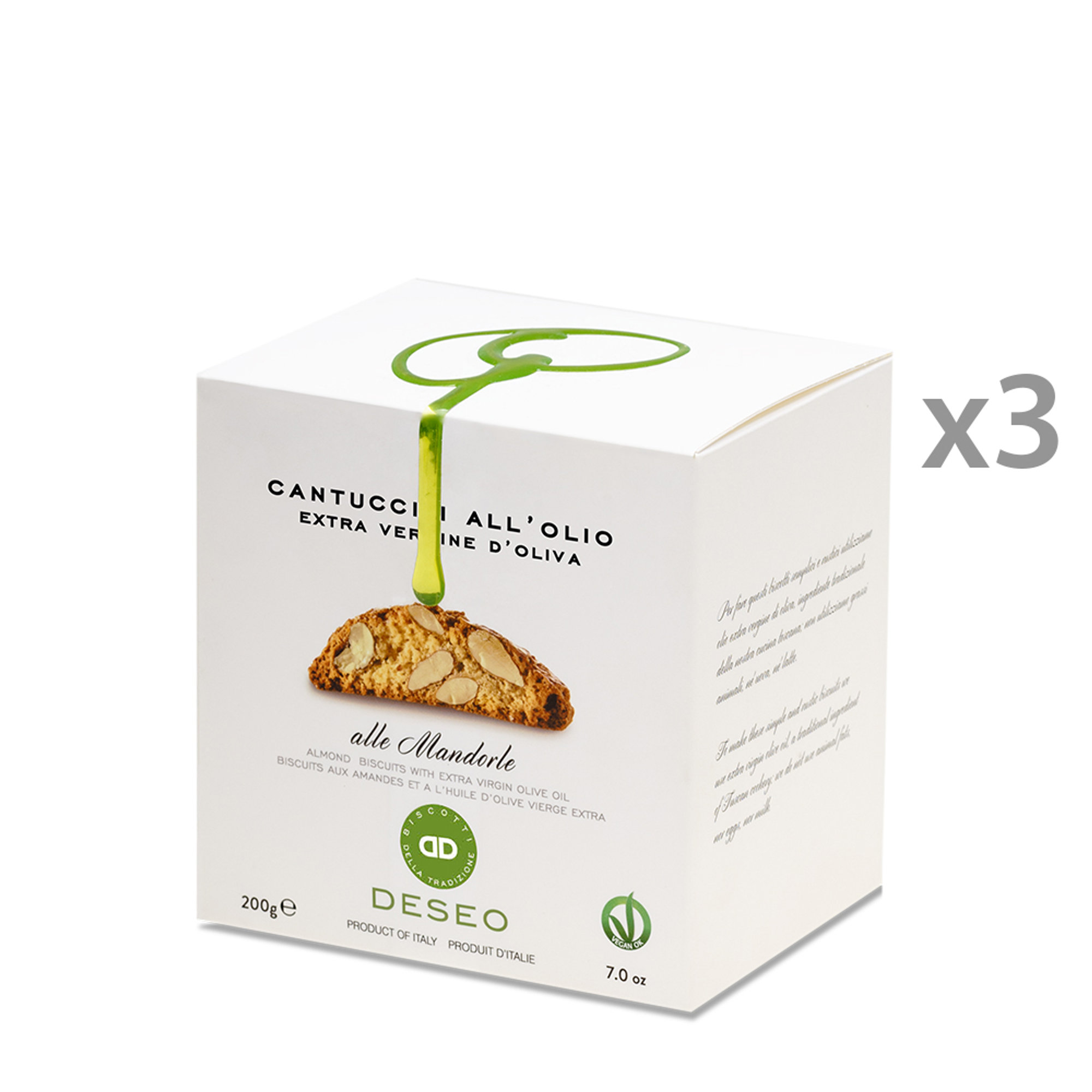 3 cajas - Cantuccini dulce con Aceite de Oliva Virgen Extra y Almendras 200 gr Deseo vista0