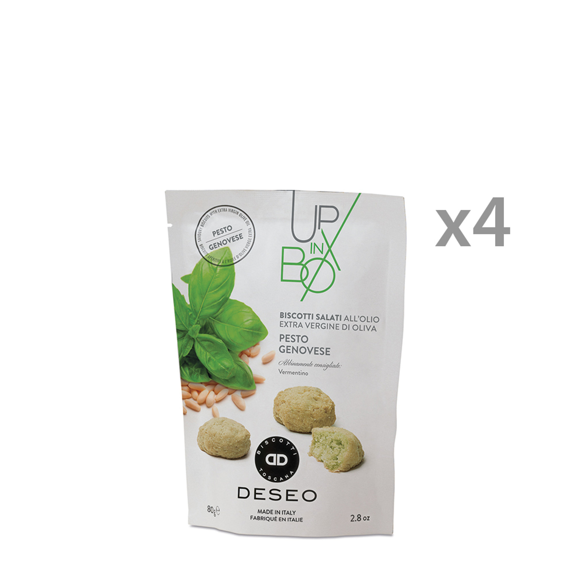 4 paquets - Biscuits Salés à l'Huile d'Olive Extra Vierge Pesto Génois 80 g Deseo vista0