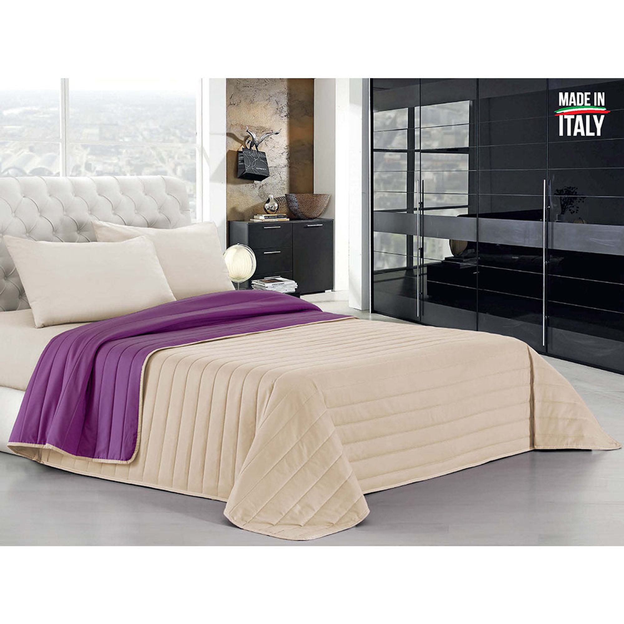 Trapuntino estivo ELEGANT - viola/panna Poesia per ogni letto - trapuntino estivo vista0