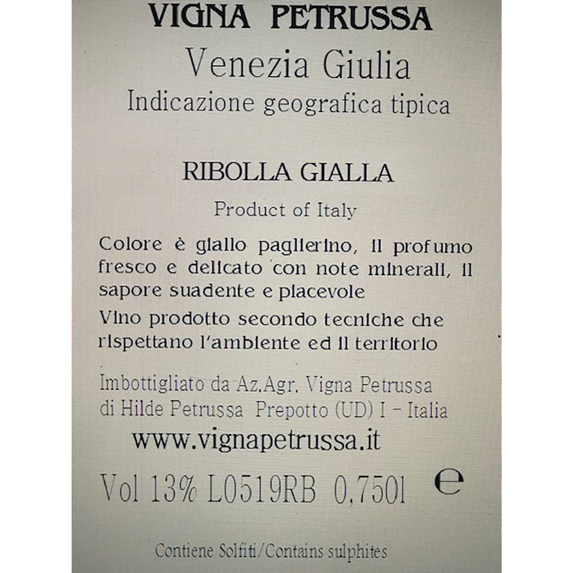 3 bottiglie - Ribolla Gialla Friuli Colli Orientali DOC 2018 Vigna Petrussa vista1