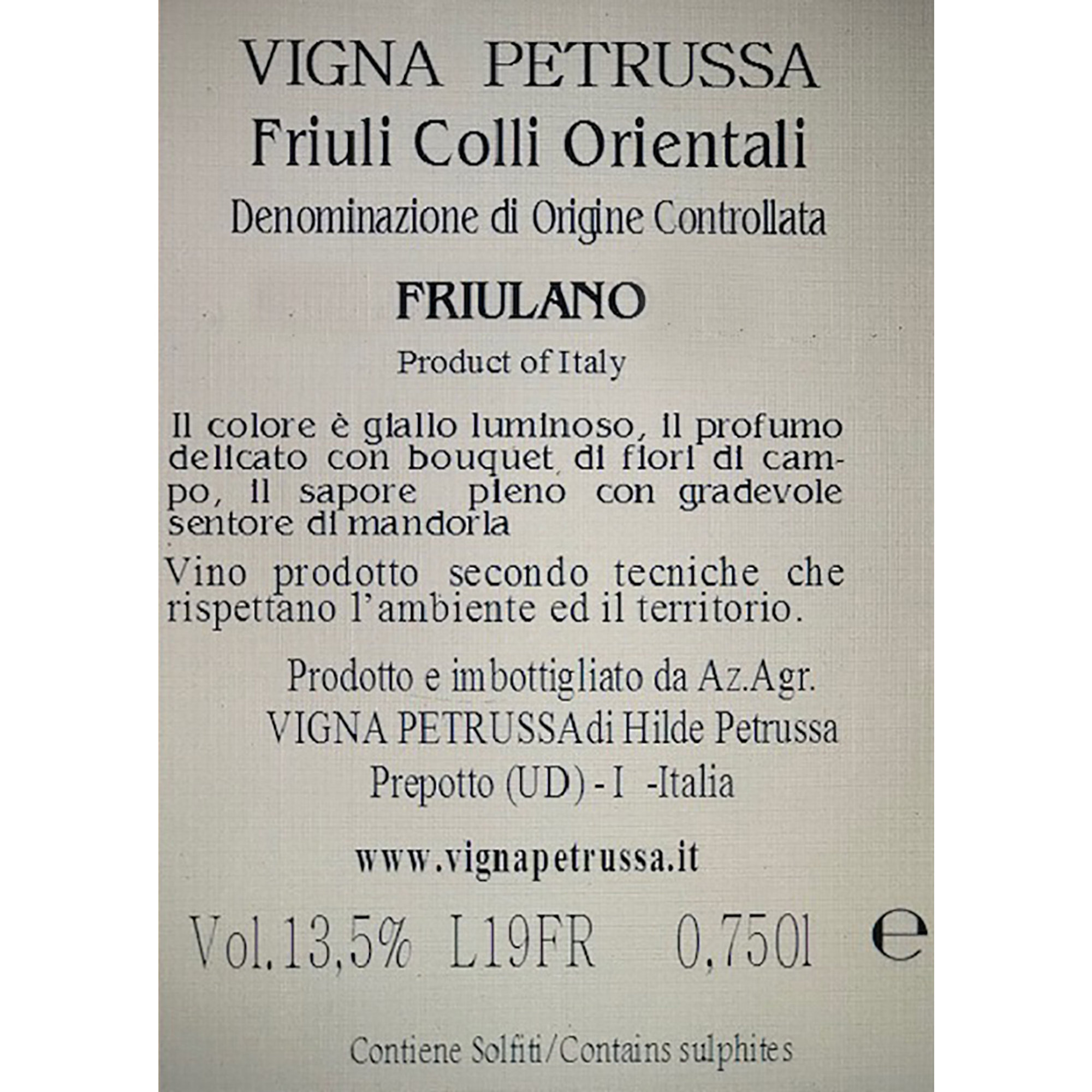 3 bottiglie - Friulano DOC Friuli Colli Orientali 2018 Vigna Petrussa vista1