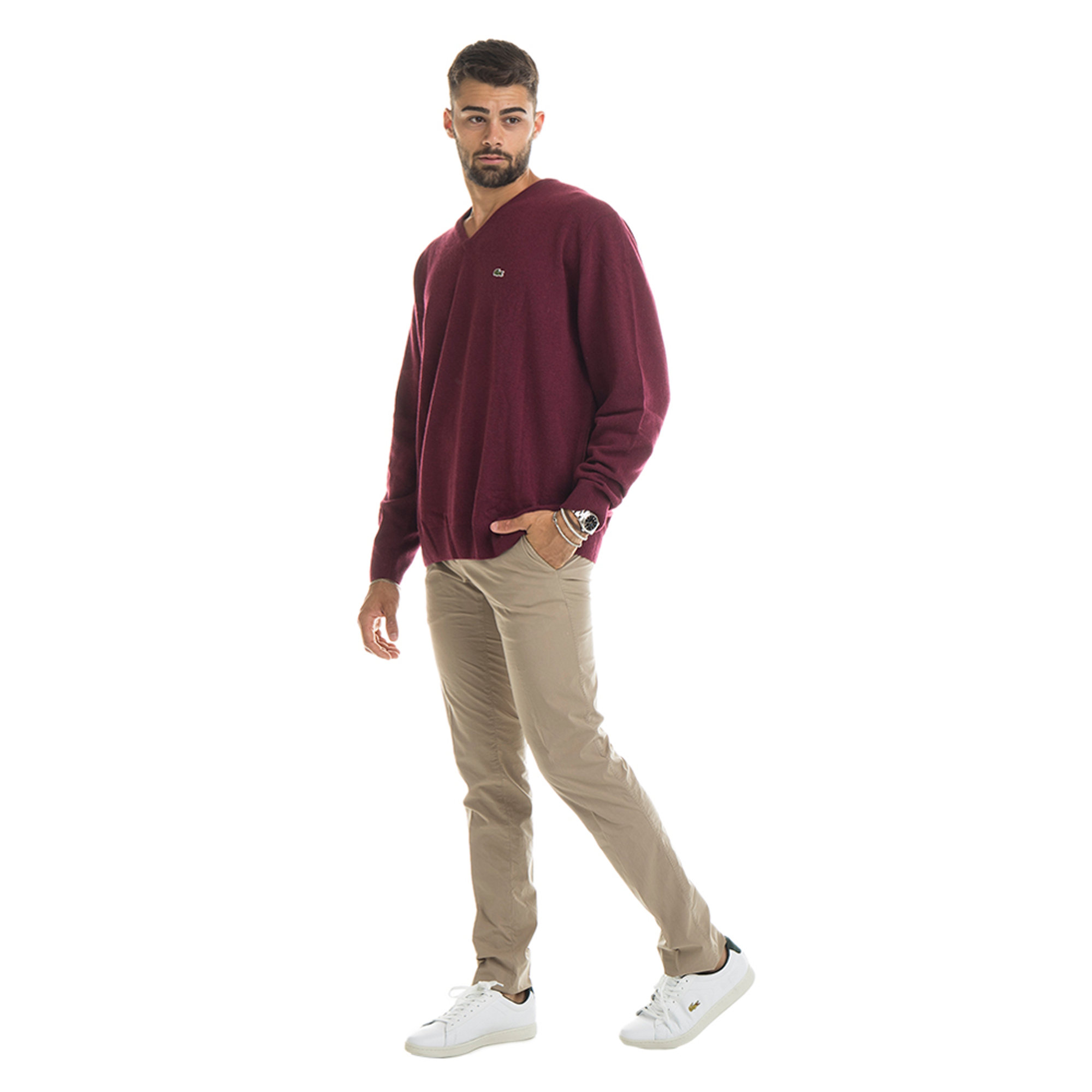 Maglia a scollo a V bordeaux Lacoste vista2