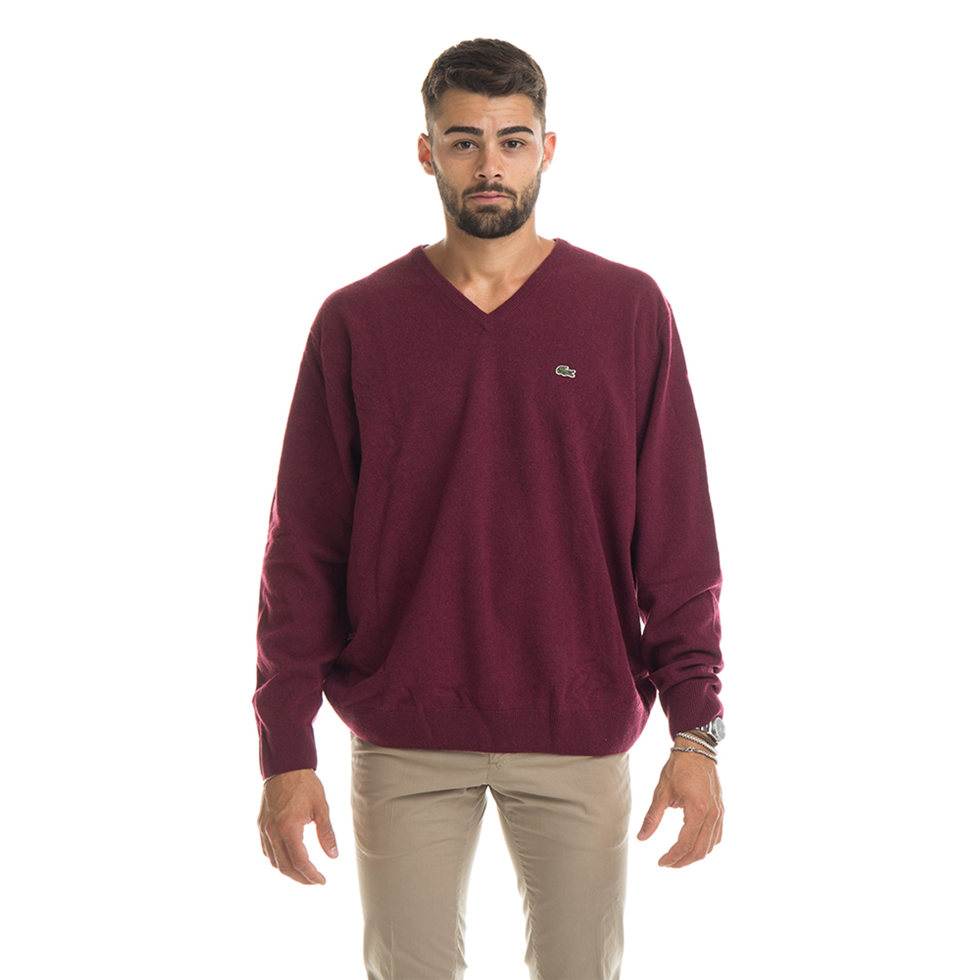 Maglia a scollo a V bordeaux Lacoste vista0