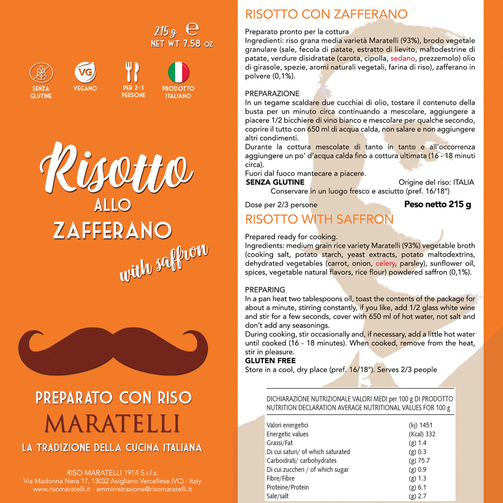 4 packs - Saffron Risotto 215 gr Riso Maratelli 1914 vista1