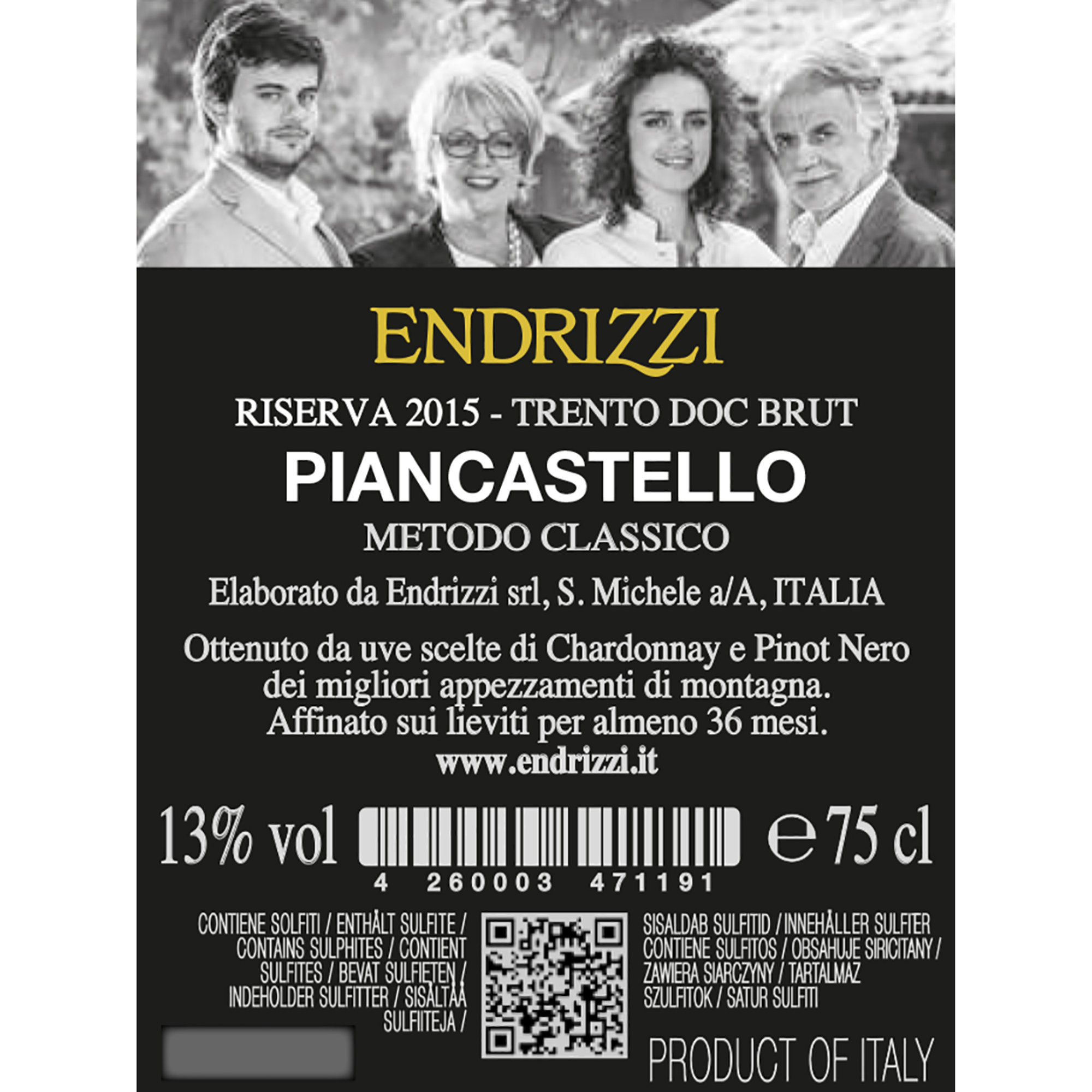 1 bottiglia - Piancastello Trento DOC Brut Riserva Endrizzi vista1