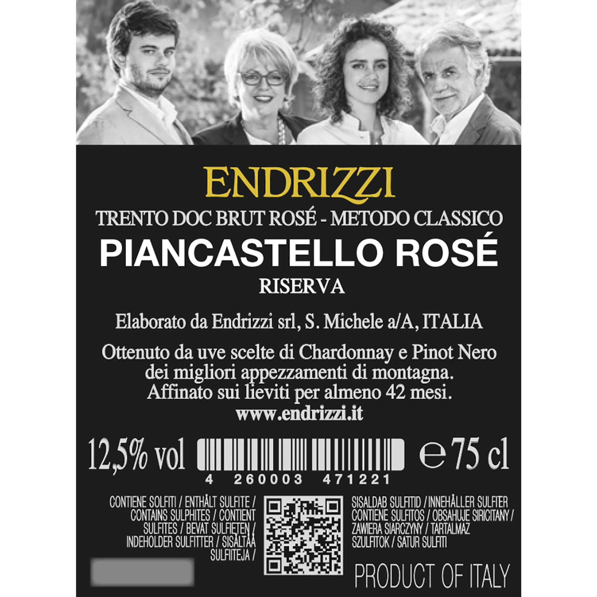 1 bottiglia - Piancastello Rosè Trento DOC Brut Riserva Endrizzi vista1