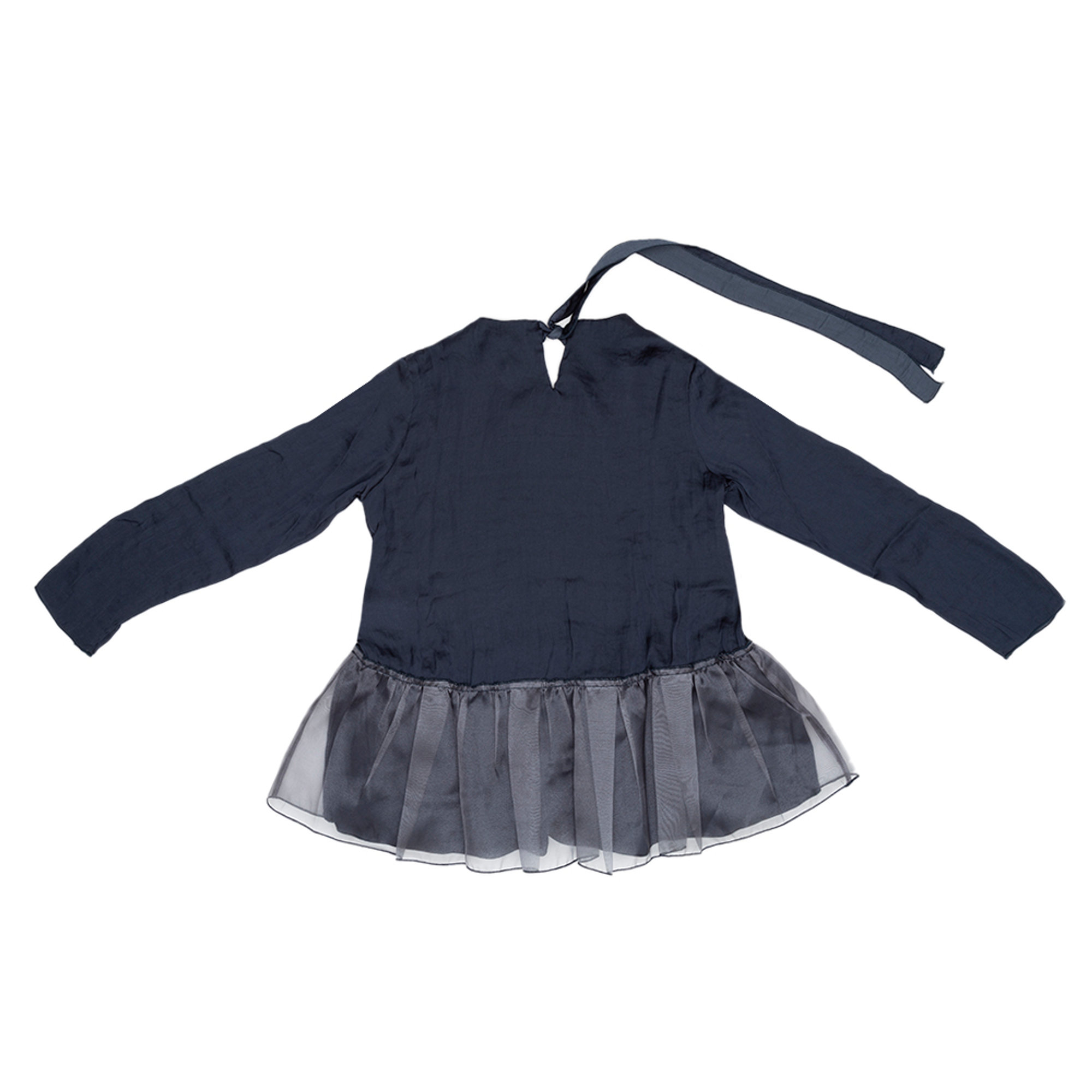 Blusa con balza in tulle blu ottanio CAFFè D'ORZO vista1