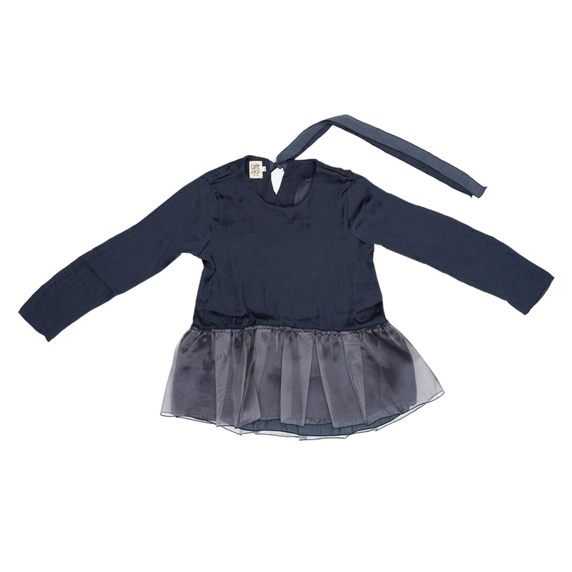 Blusa con balza in tulle blu ottanio CAFFè D'ORZO vista0