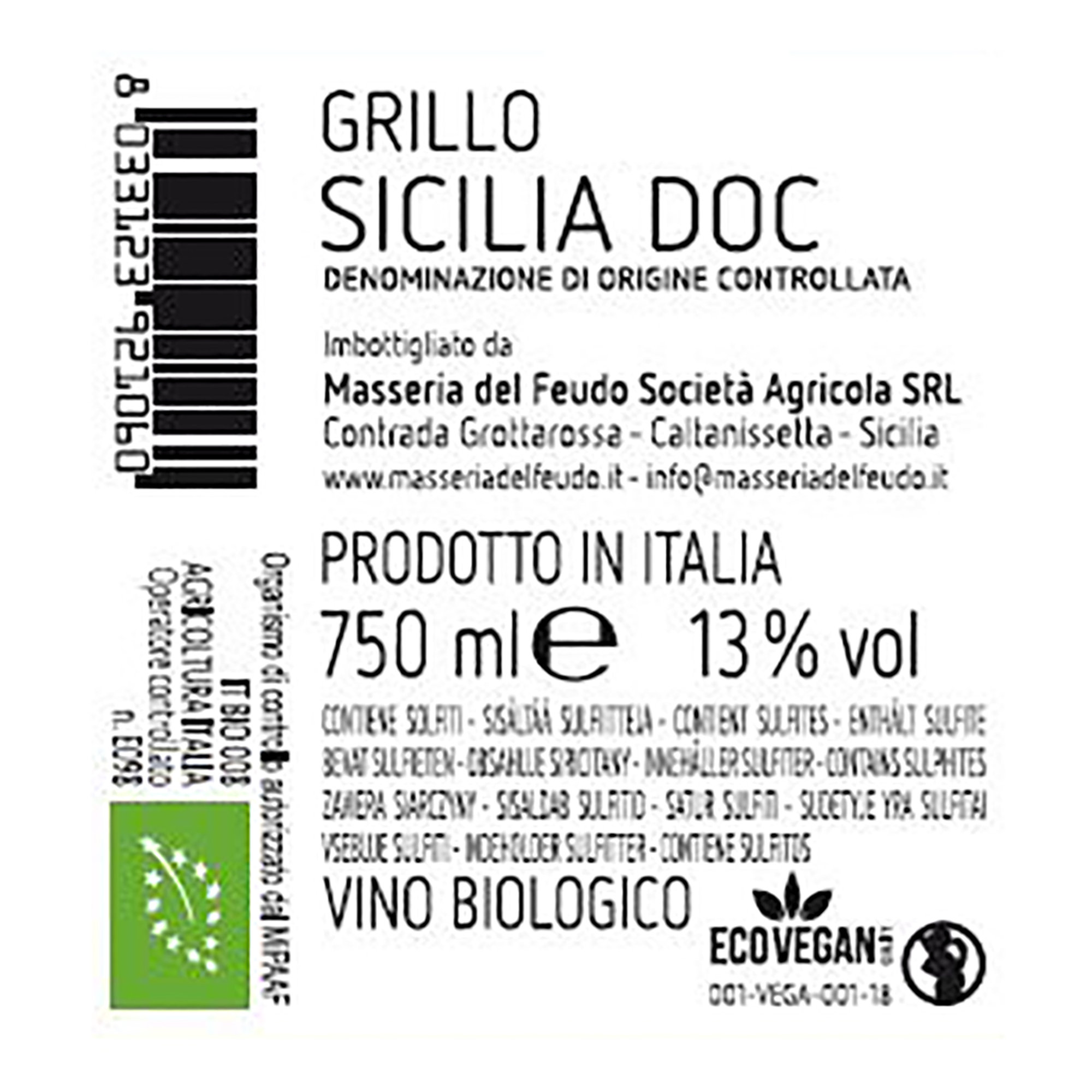3 bottiglie - Grillo DOC 2021 Masseria del Feudo obsoleto vista1